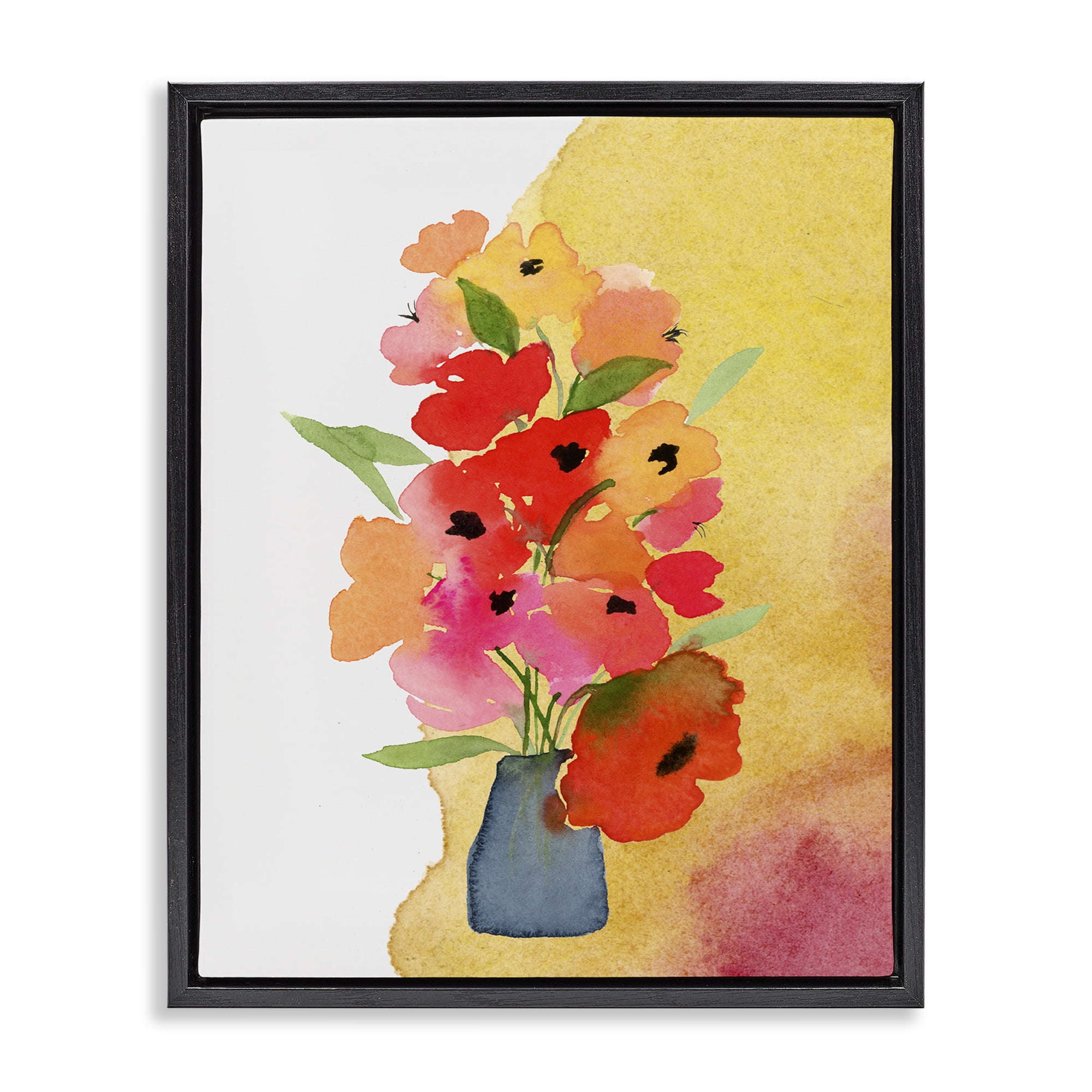 Stupell Industries Bright Abstract Florals Botanical & Floral Painting Black Floater Framed Art Print Wall Art, 25 x 31