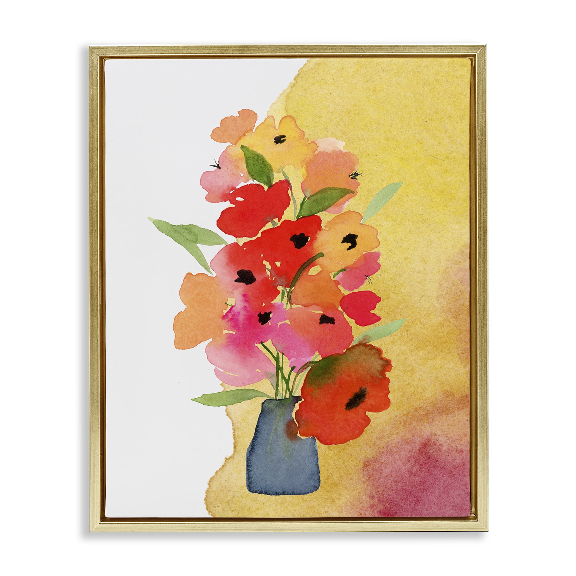 Stupell Industries Bright Abstract Florals Botanical & Floral Painting Gold Floater Framed Art Print Wall Art, 25 x 31