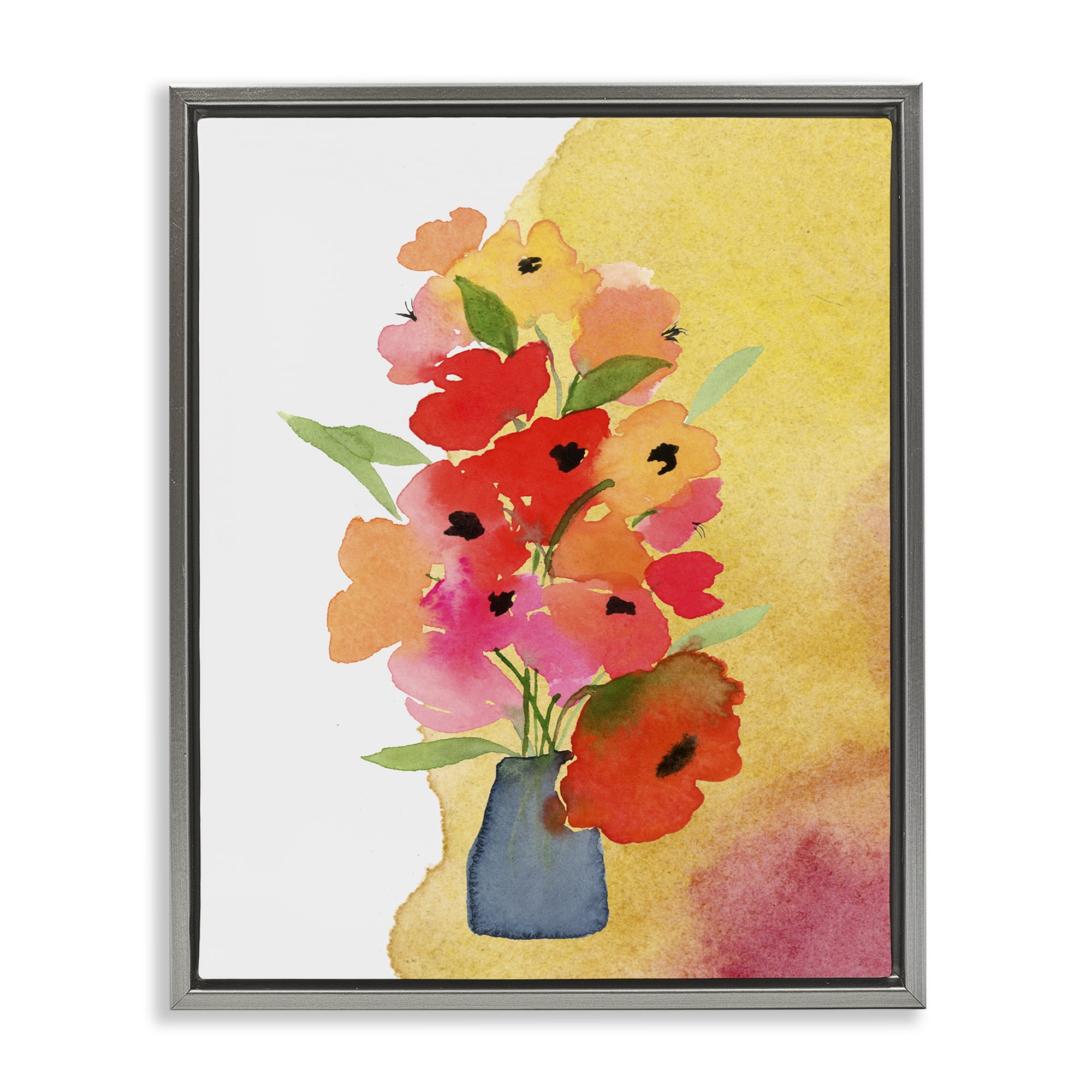 Stupell Industries Bright Abstract Florals Botanical & Floral Painting Gray Floater Framed Art Print Wall Art, 25 x 31