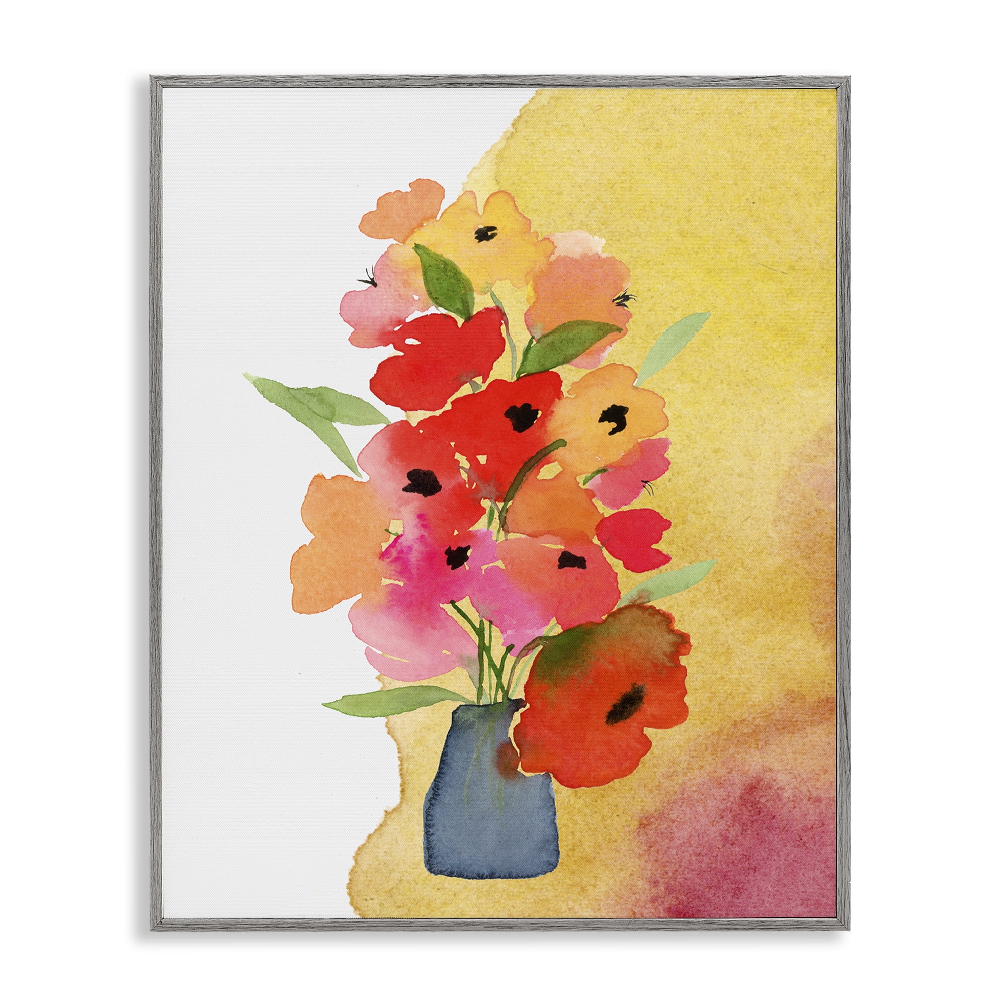Stupell Industries Bright Abstract Florals Botanical & Floral Painting Gray Framed Art Print Wall Art, 11 x 14