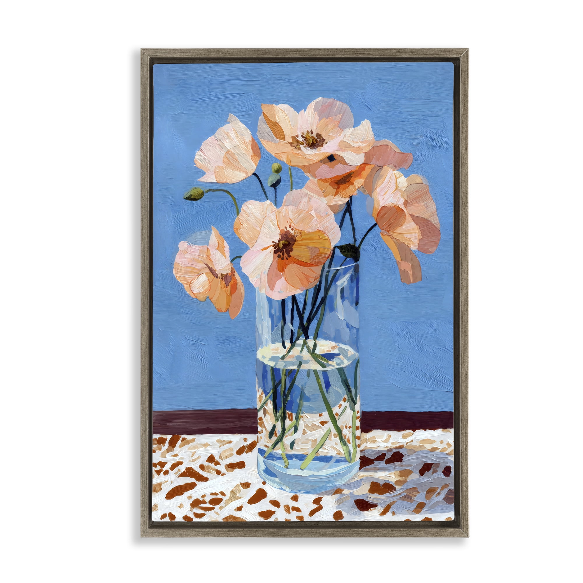 Stupell Industries Bright And Pink Poppies Brown Framed Floater Canvas Wall Art, design by Petal Prints Design