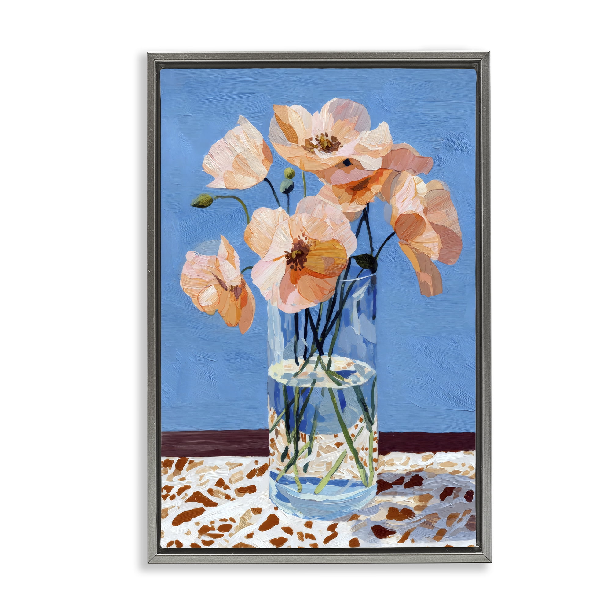 Stupell Industries Bright And Pink Poppies Gray Framed Floater Canvas Wall Art, design by Petal Prints Design