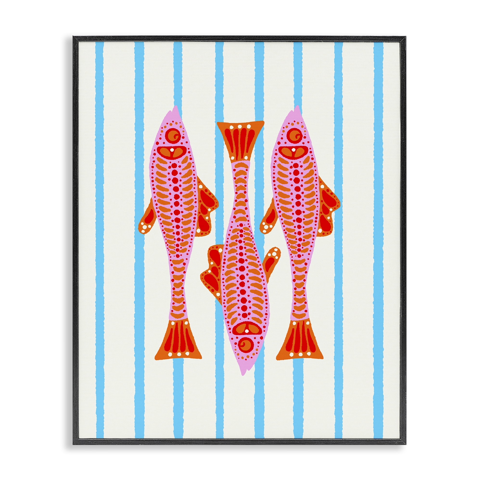 Stupell Industries Bright Aquatic Fish on Stripes Black Framed Giclee Art, design by Indira Prieto | IndySign