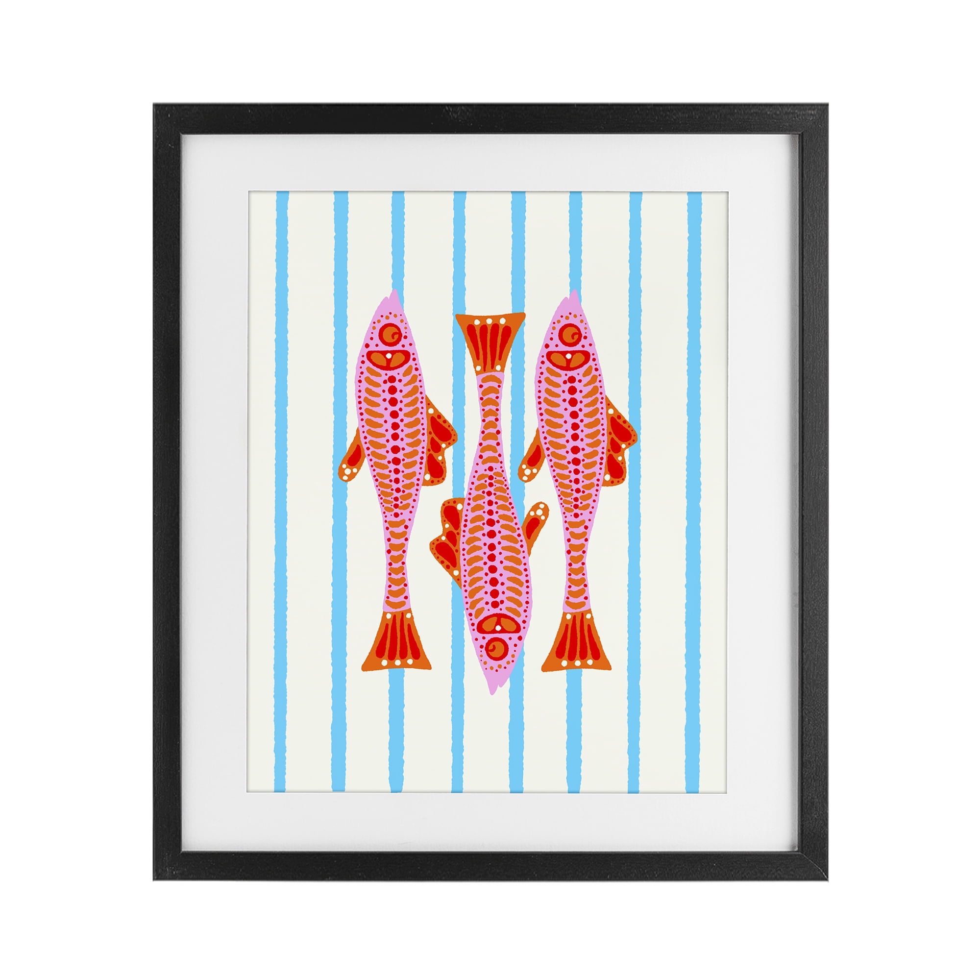 Stupell Industries Bright Aquatic Fish on Stripes Black Framed Print Under Glass, design by Indira Prieto | IndySign