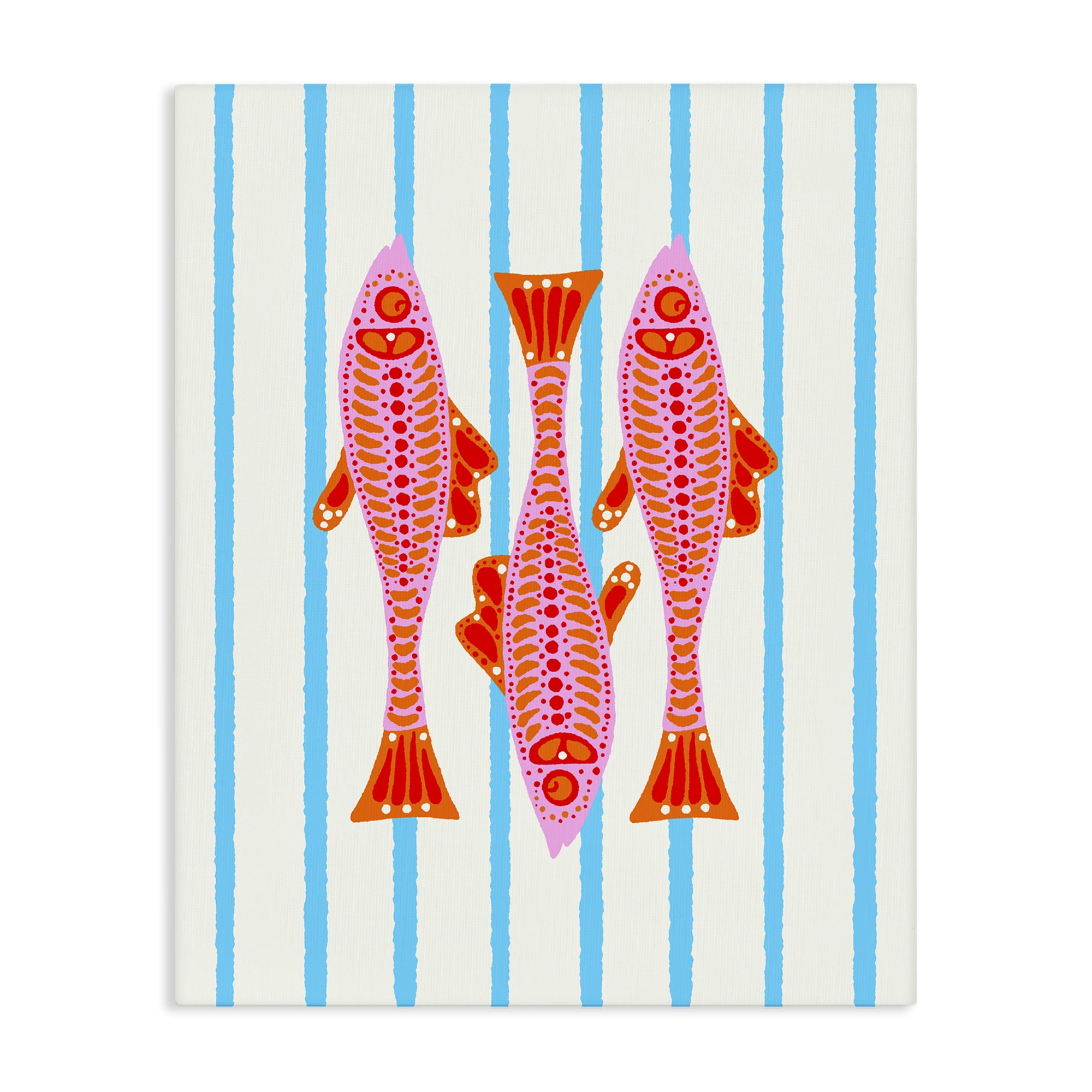 Stupell Industries Bright Aquatic Fish on Stripes Canvas Wall Art, design by Indira Prieto | IndySign
