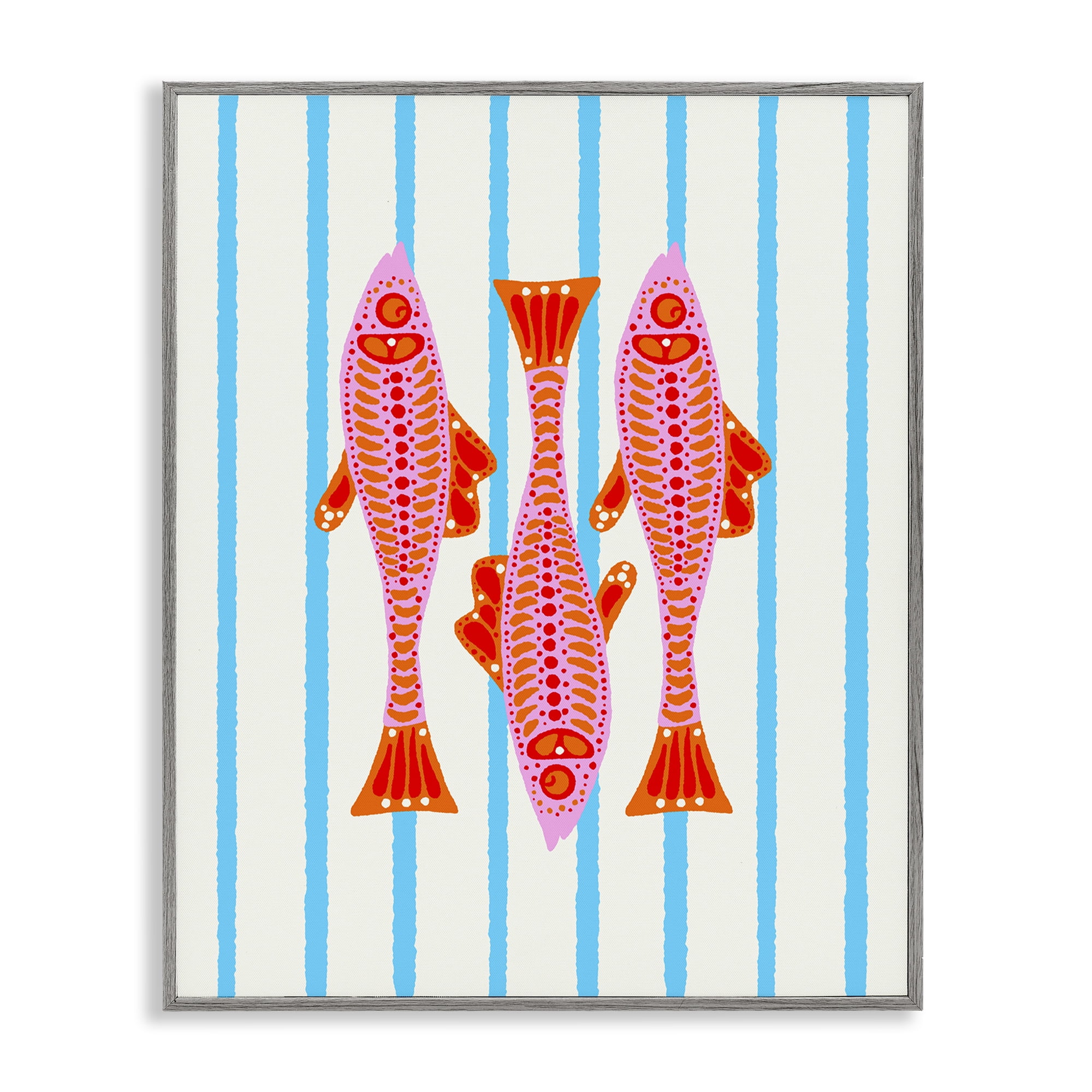 Stupell Industries Bright Aquatic Fish on Stripes Gray Framed Giclee Art, design by Indira Prieto | IndySign