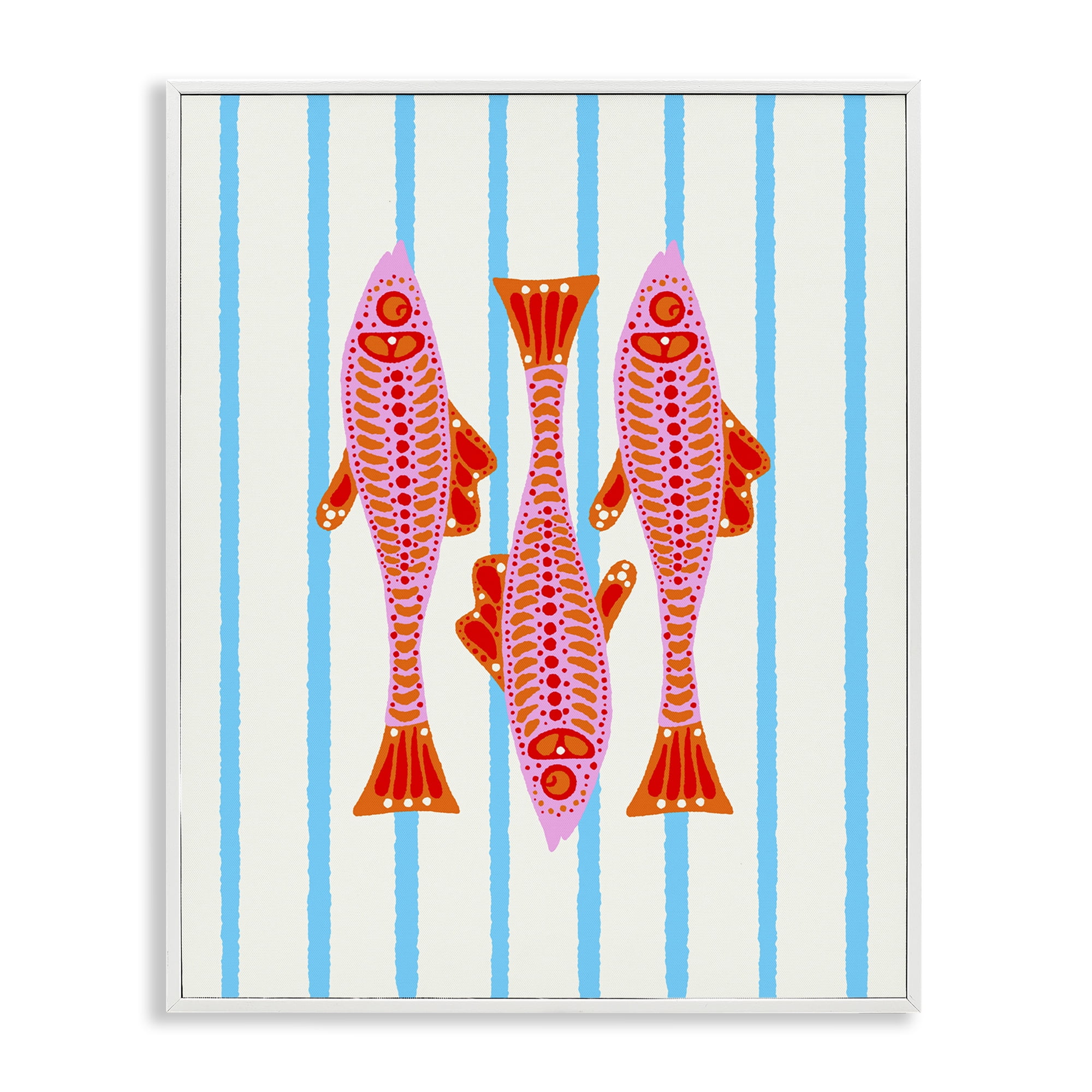 Stupell Industries Bright Aquatic Fish on Stripes White Framed Giclee Art, design by Indira Prieto | IndySign
