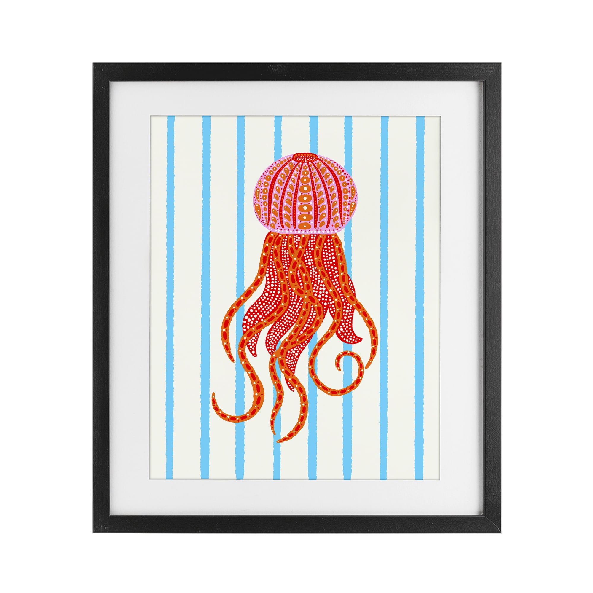 Stupell Industries Bright Aquatic Jellyfish on Stripes Black Framed Print Under Glass, design by Indira Prieto | IndySign