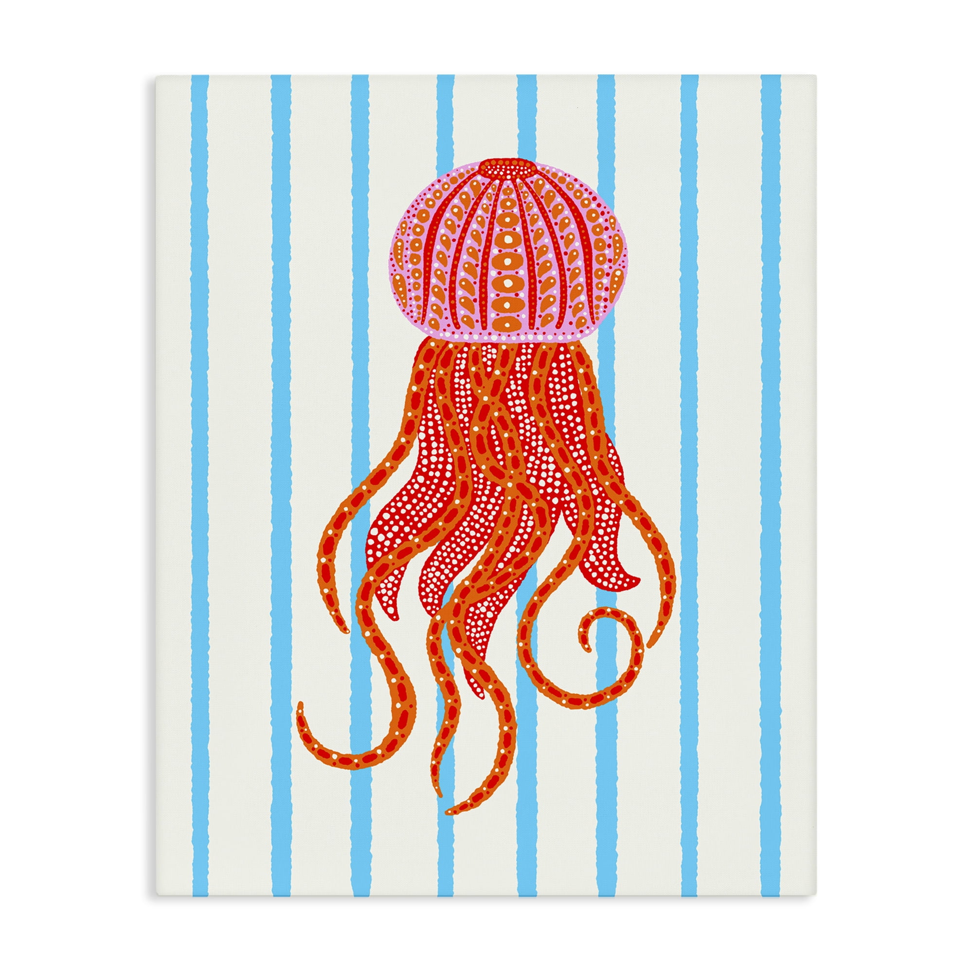 Stupell Industries Bright Aquatic Jellyfish on Stripes Canvas Wall Art, design by Indira Prieto | IndySign