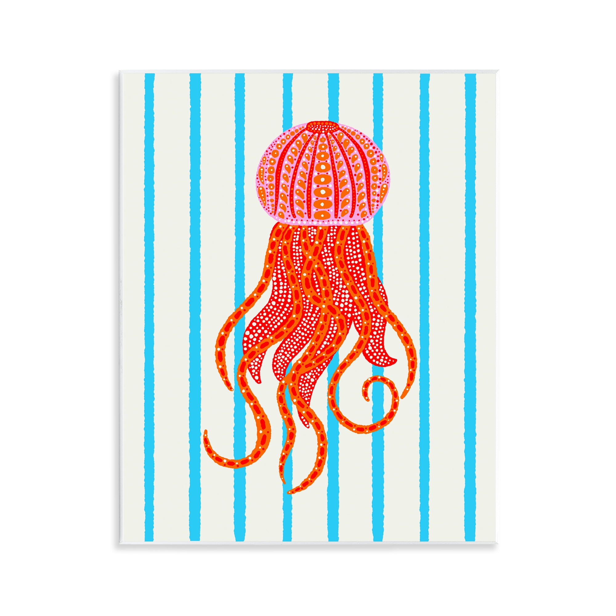 Stupell Industries Bright Aquatic Jellyfish on Stripes Wall Plaque Art, design by Indira Prieto | IndySign