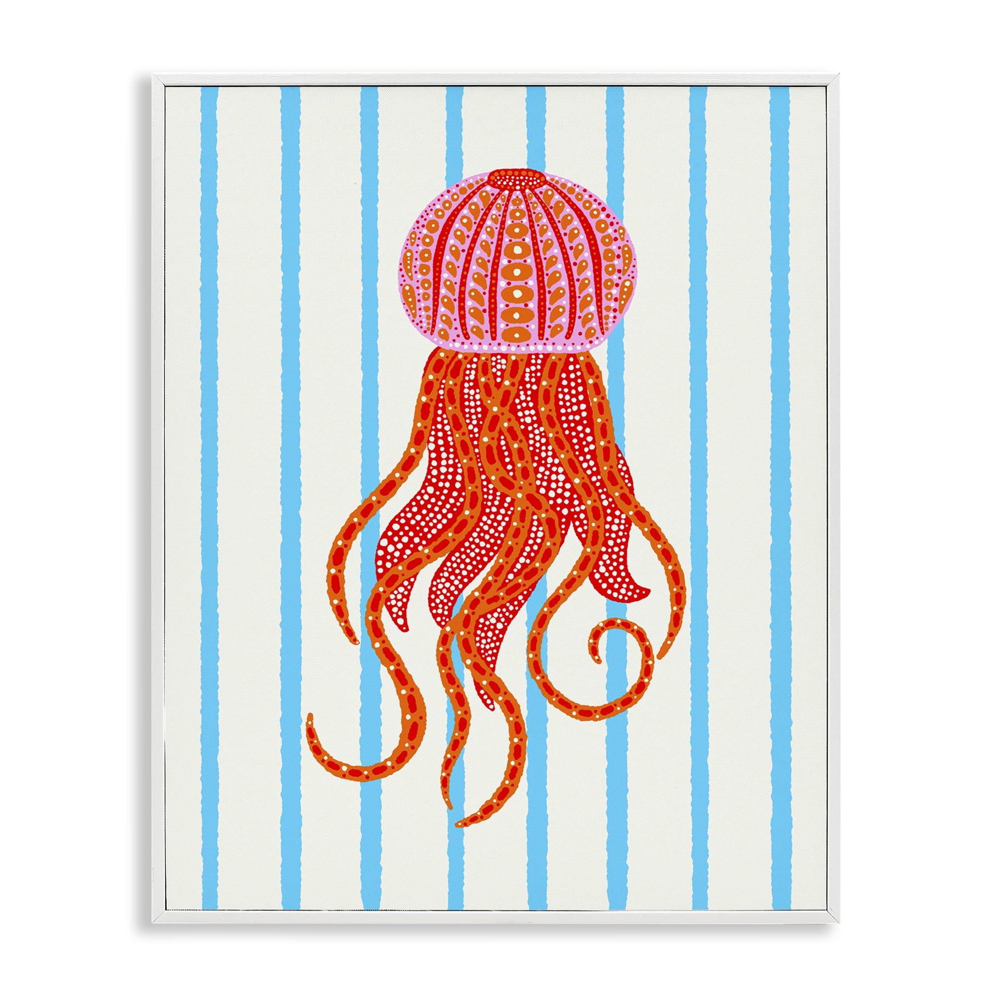 Stupell Industries Bright Aquatic Jellyfish on Stripes White Framed Giclee Art, design by Indira Prieto | IndySign