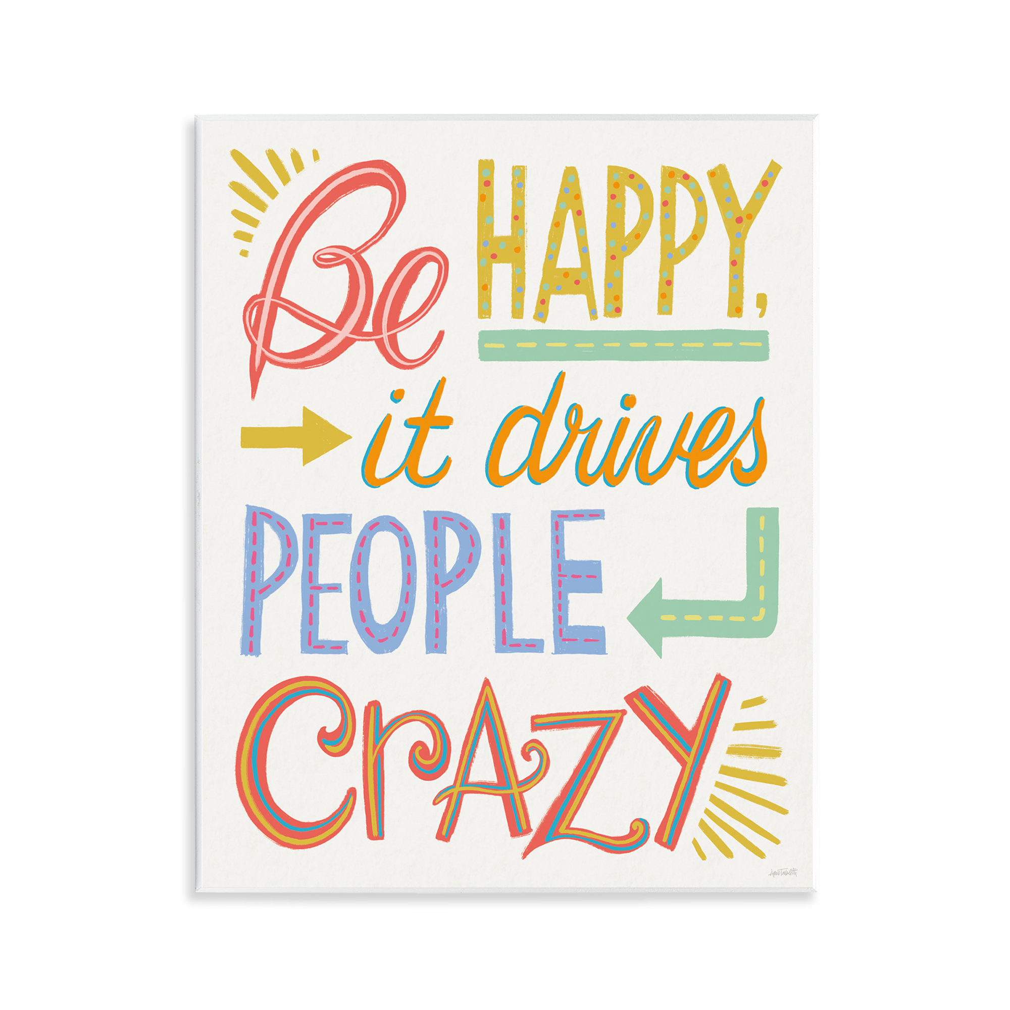 Stupell Industries Bright Be Happy Phrase Typography Painting Unframed Art Print Wall Art, 11 x 14