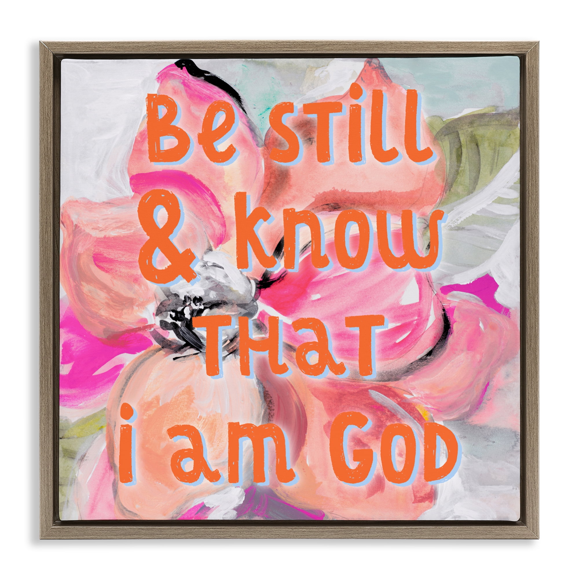 Stupell Industries Bright Be Still Scripture Brown Framed Floater Canvas Wall Art, design by Lanie Loreth