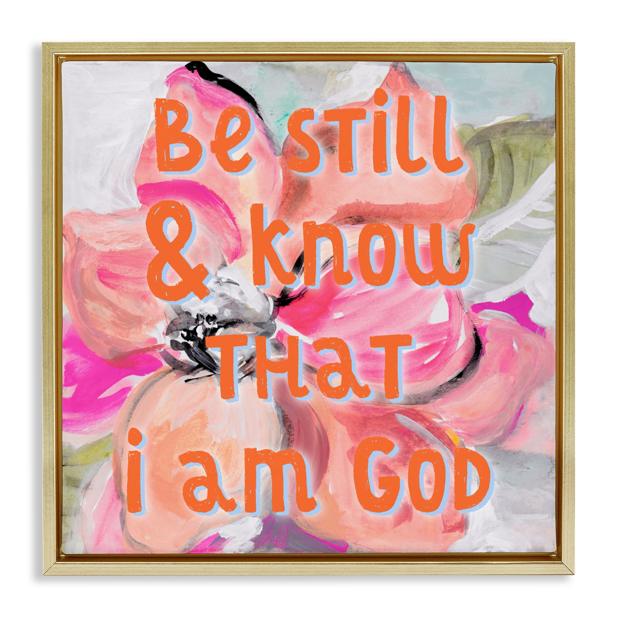 Stupell Industries Bright Be Still Scripture Gold Framed Floater Canvas Wall Art, design by Lanie Loreth