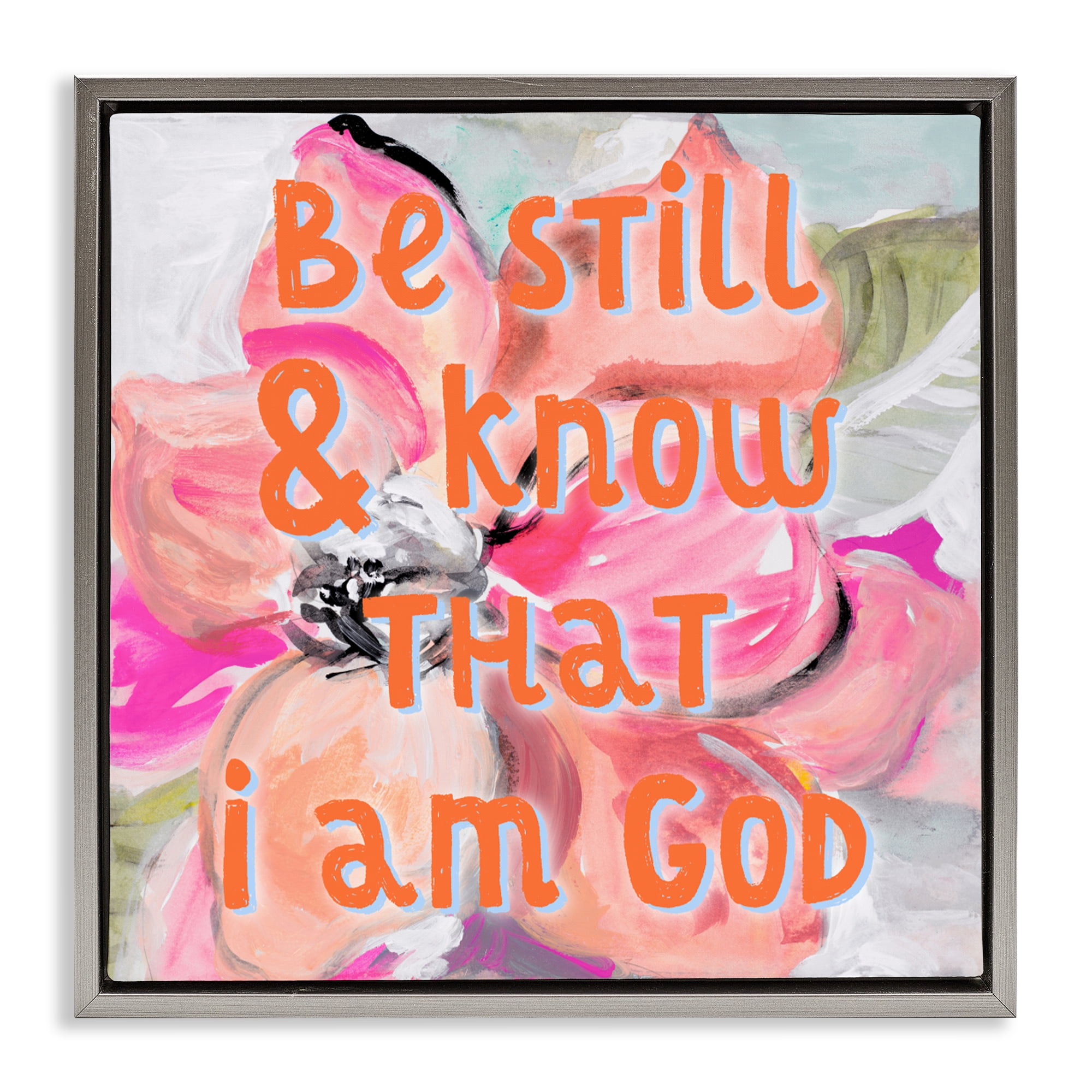 Stupell Industries Bright Be Still Scripture Gray Framed Floater Canvas Wall Art, design by Lanie Loreth
