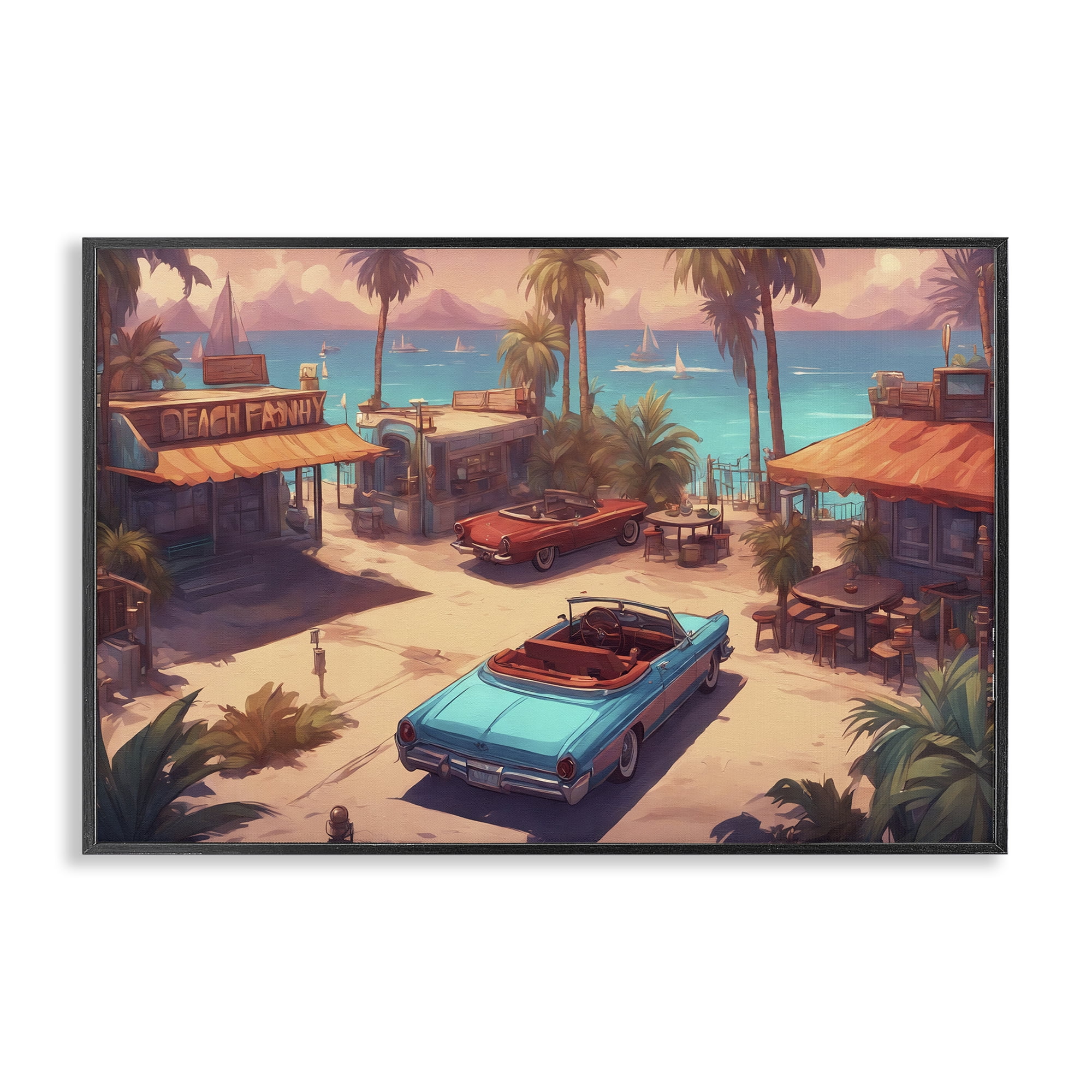 Stupell Industries Bright Beach Hues View Transportation Painting Black Framed Art Print Wall Art, 18 x 12
