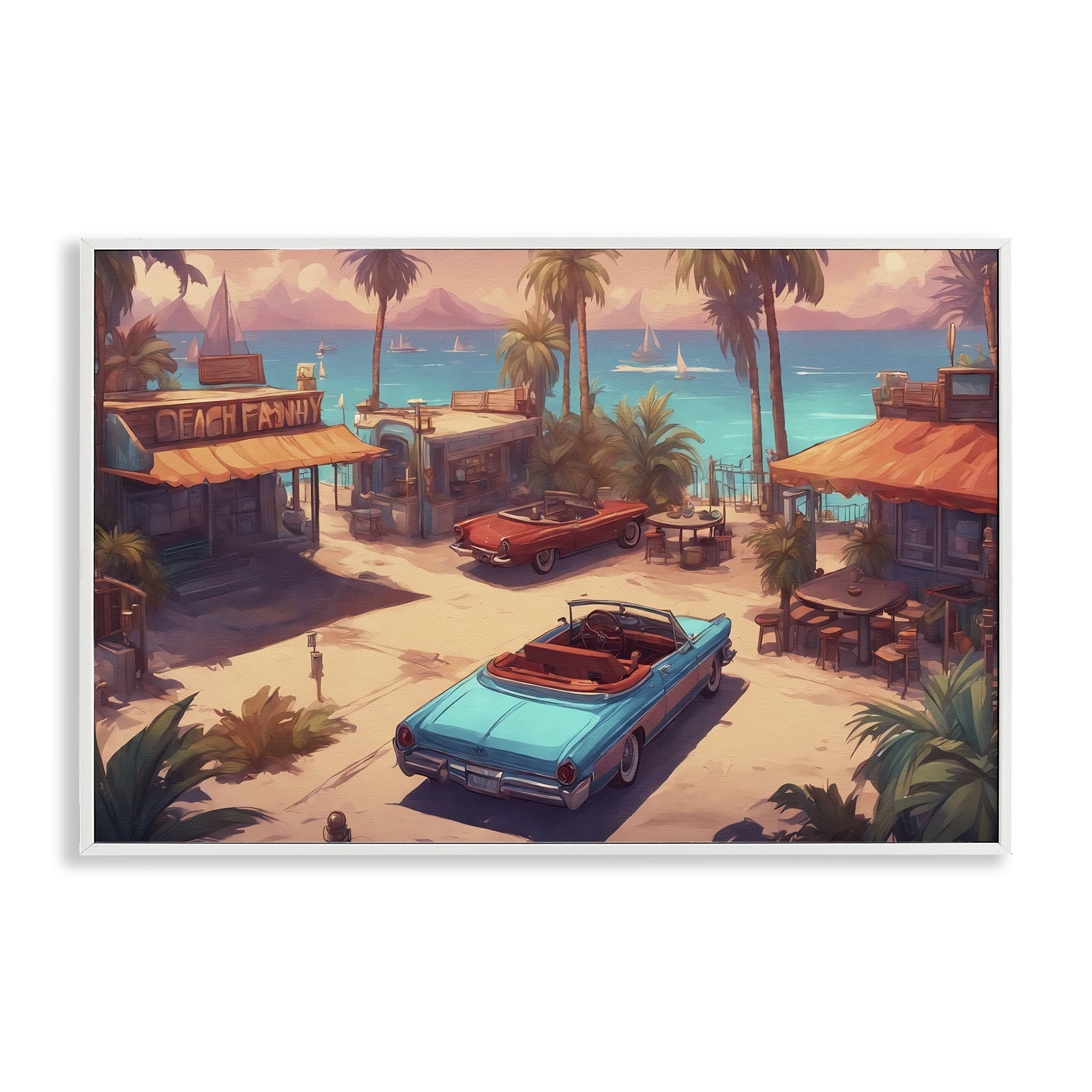 Stupell Industries Bright Beach Hues View Transportation Painting White Framed Art Print Wall Art, 18 x 12