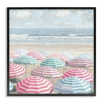 Stupell Industries Bright Beach Umbrellas Scene Landscape & Nature Painting Black Framed Art Print Wall Art, 12 x 12