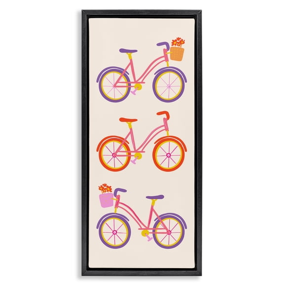 Stupell Industries Bright Bikes Bicycle Trio Black Framed Floater Canvas Wall Art design by Dina Riddle, 25 x 11