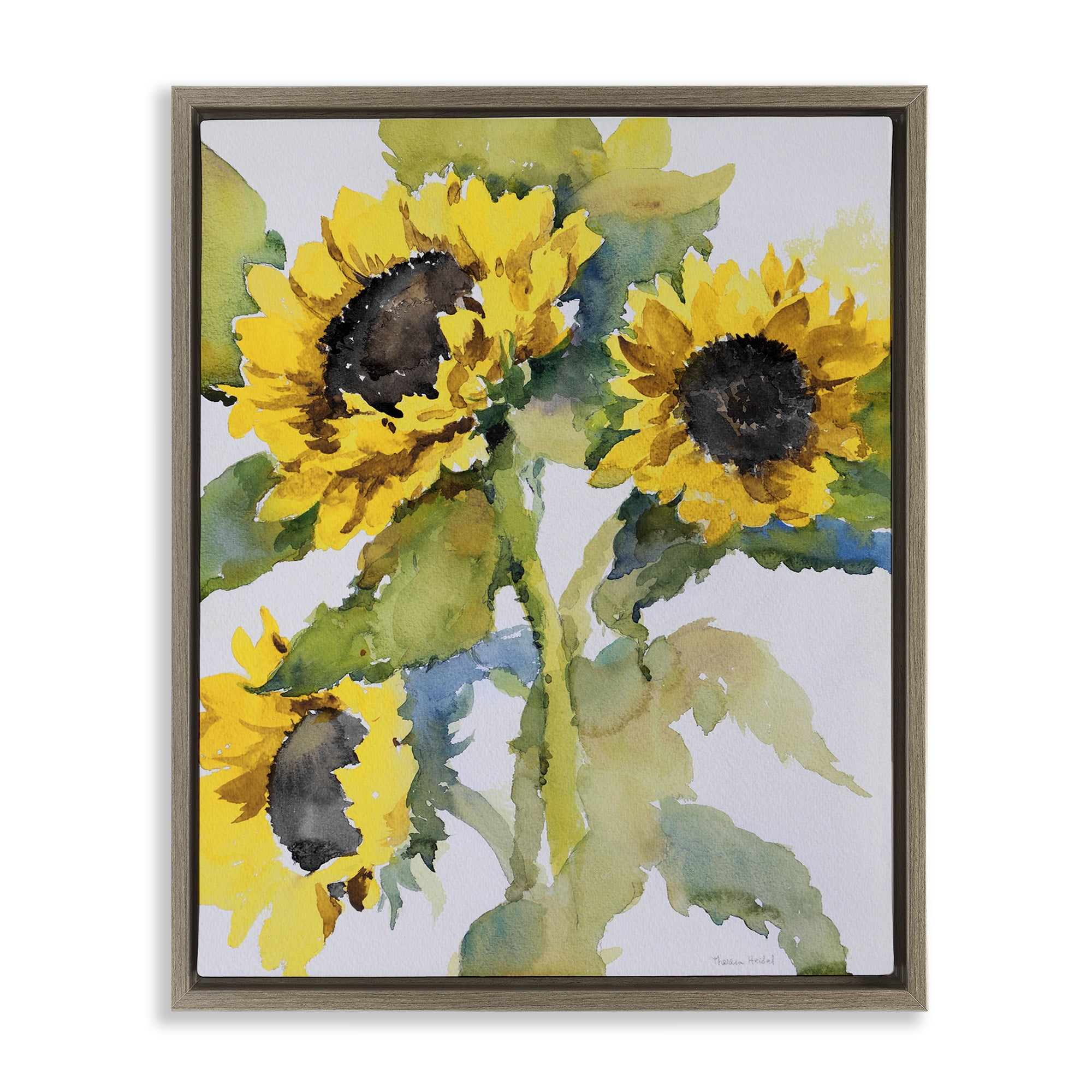 Stupell Industries Bright Blooming Bouquet Botanical & Floral Painting Brown Floater Framed Art Print Wall Art, 17 x 21
