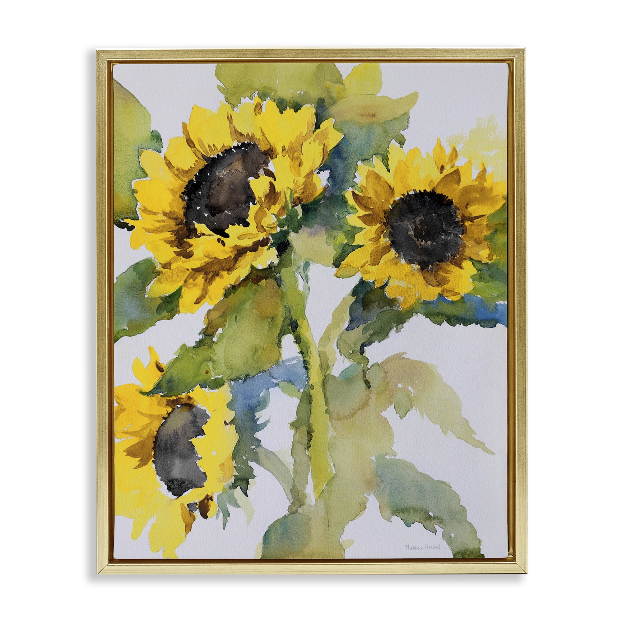 Stupell Industries Bright Blooming Bouquet Botanical & Floral Painting Gold Floater Framed Art Print Wall Art, 17 x 21