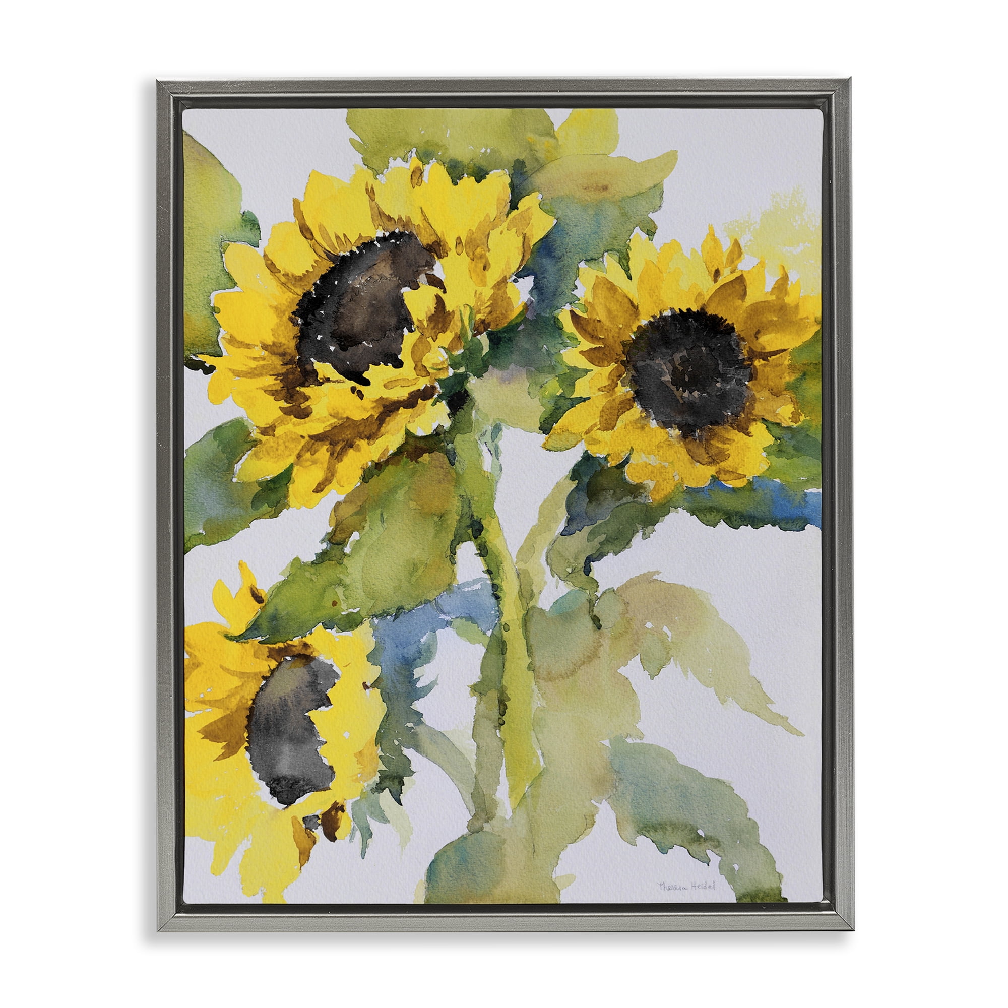 Stupell Industries Bright Blooming Bouquet Botanical & Floral Painting Gray Floater Framed Art Print Wall Art, 17 x 21
