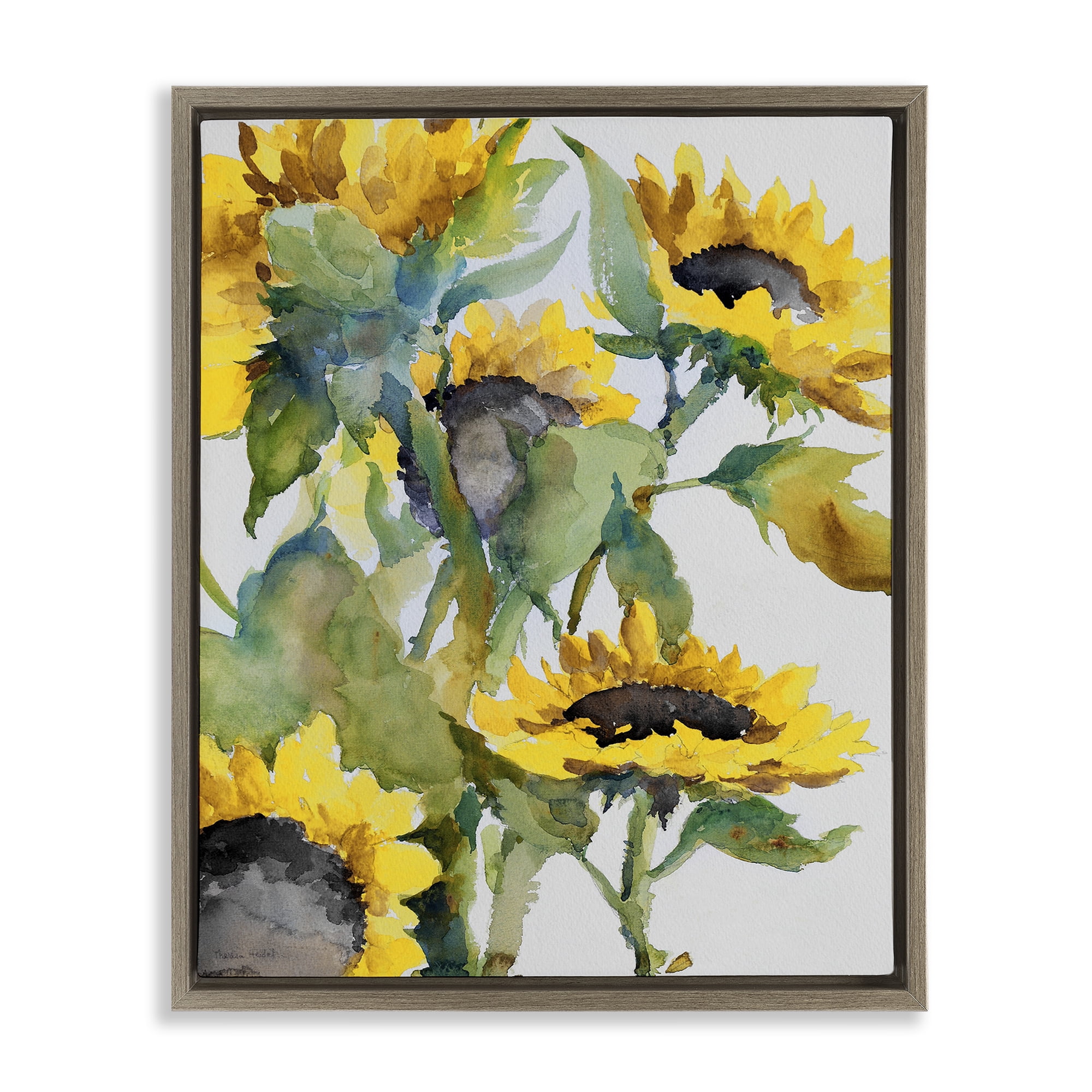 Stupell Industries Bright Blooming Sunflowers Botanical & Floral Painting Brown Floater Framed Art Print Wall Art, 17 x 21