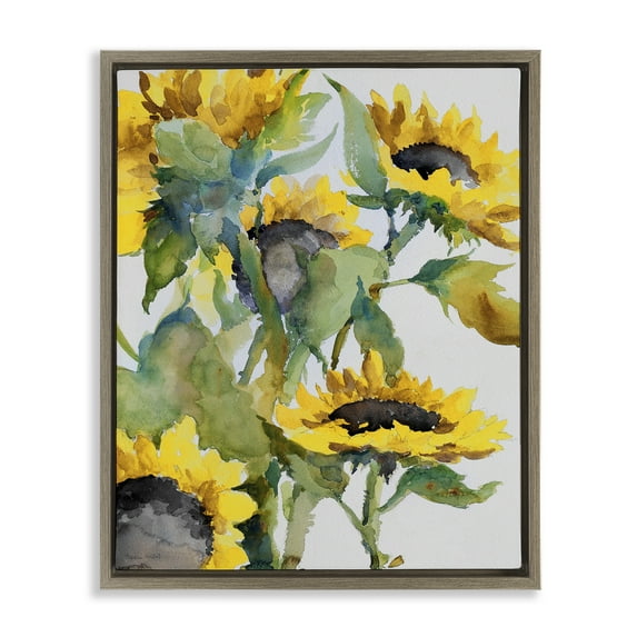 Stupell Industries Bright Blooming Sunflowers Botanical & Floral Painting Brown Floater Framed Art Print Wall Art, 17 x 21