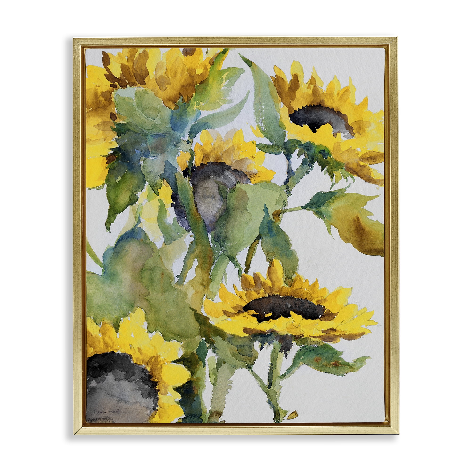 Stupell Industries Bright Blooming Sunflowers Botanical & Floral Painting Gold Floater Framed Art Print Wall Art, 17 x 21