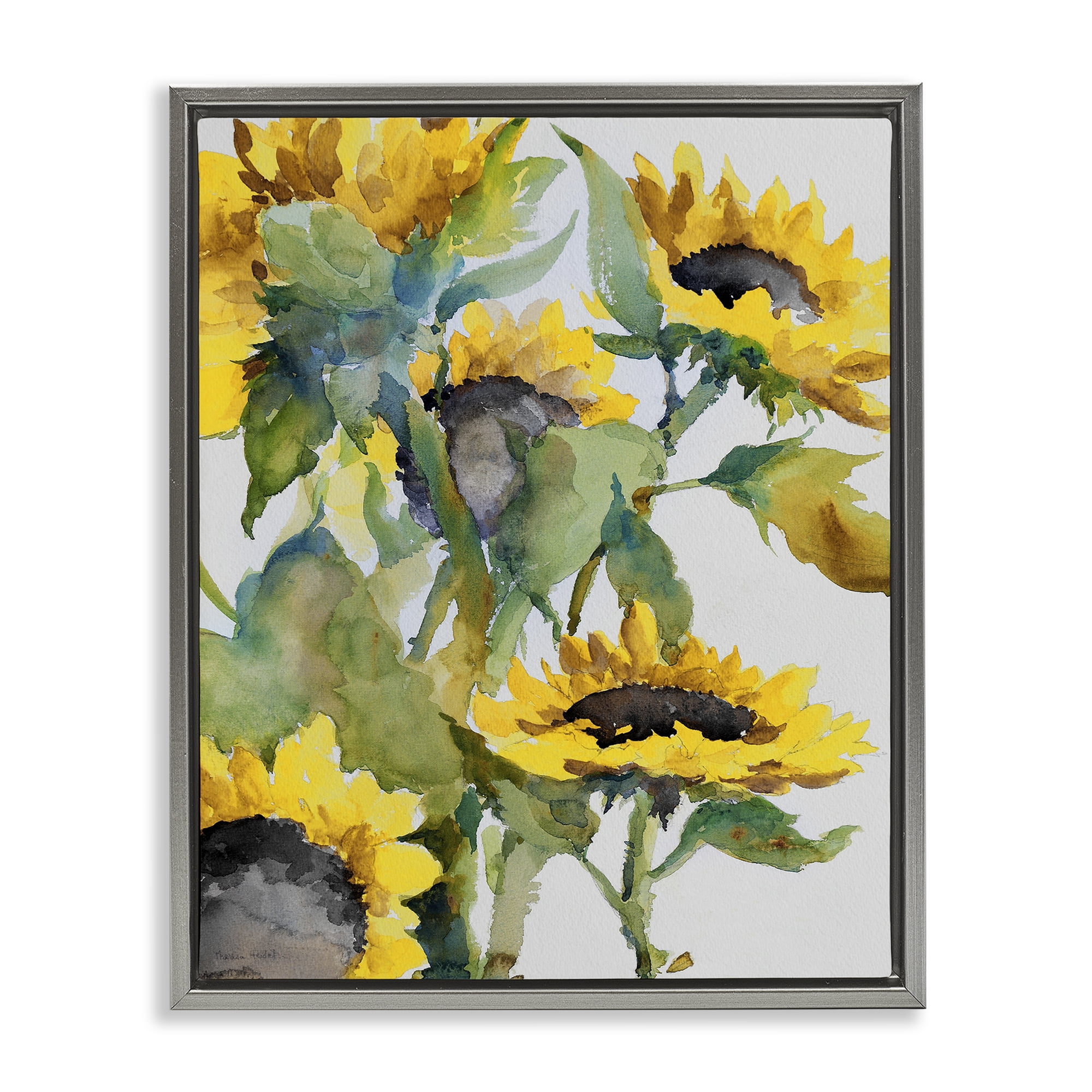 Stupell Industries Bright Blooming Sunflowers Botanical & Floral Painting Gray Floater Framed Art Print Wall Art, 25 x 31