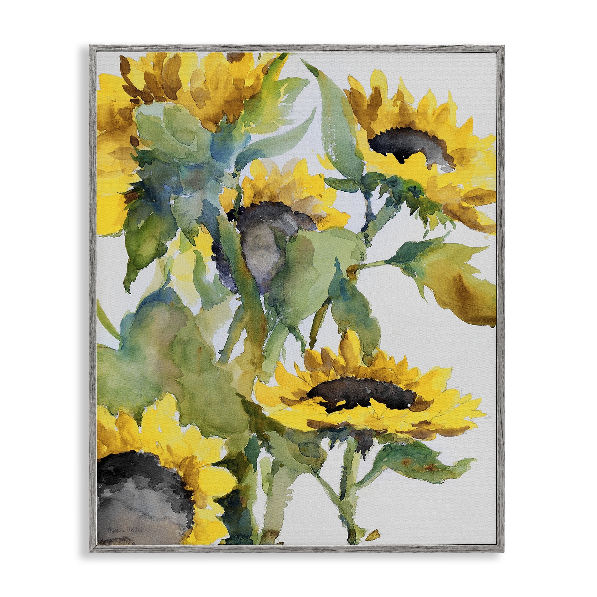 Stupell Industries Bright Blooming Sunflowers Botanical & Floral Painting Gray Framed Art Print Wall Art, 11 x 14