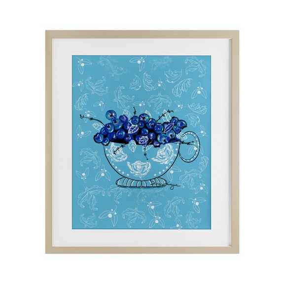 Stupell Industries Bright Blue Blueberries in Teacup Birch Framed Print Under Glass design by Susan Lugar, 16 x 13