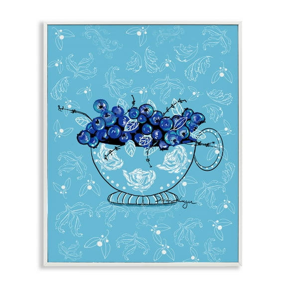 Stupell Industries Bright Blue Blueberries in Teacup White Framed Giclee Art design by Susan Lugar, 14 x 11