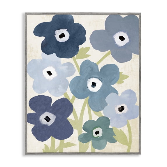 Stupell Industries Bright Blue Garden Buds Floral Painting Gray Framed Art Print Wall Art, 11 x 14