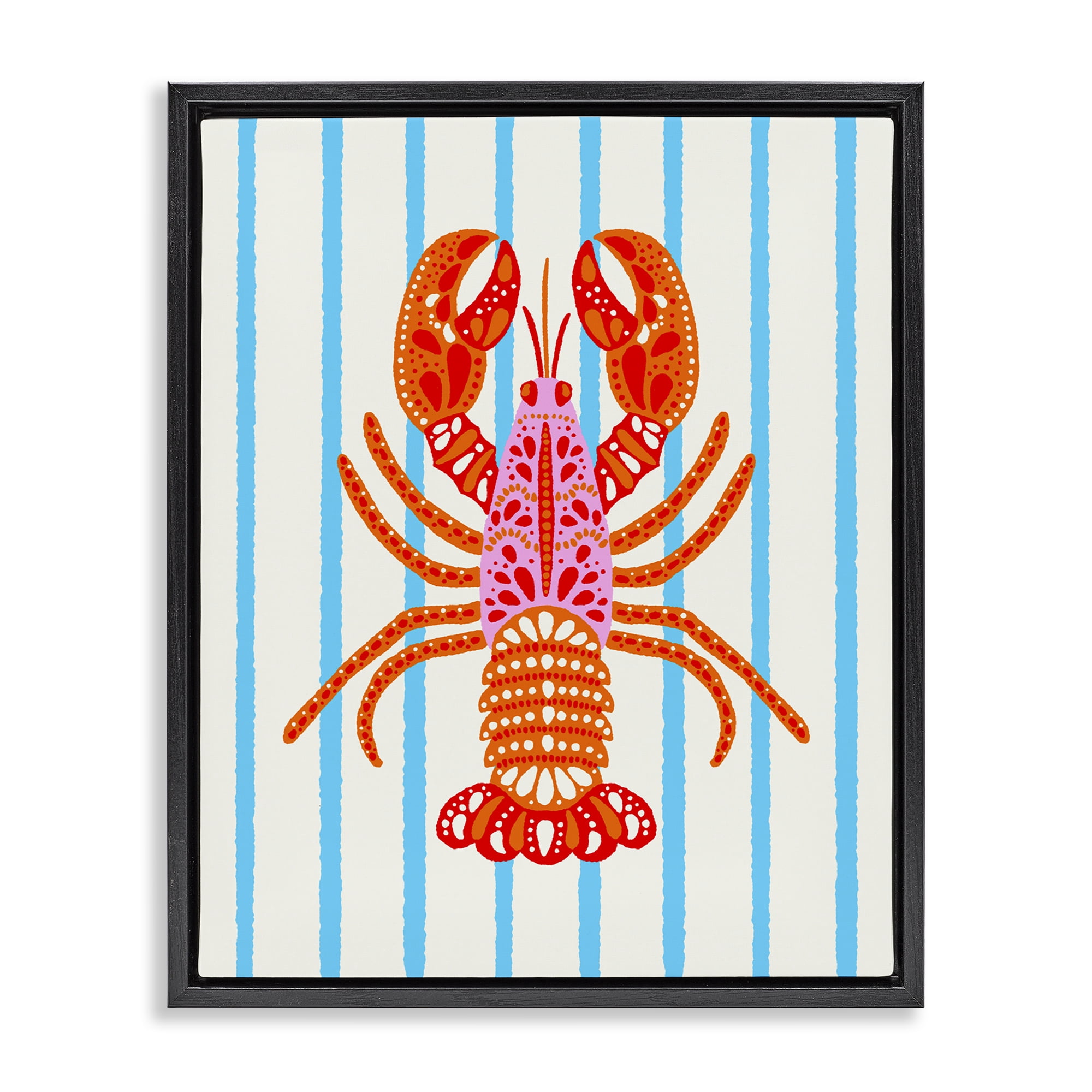 Stupell Industries Bright Boho Lobster on Stripes Black Framed Floater ...