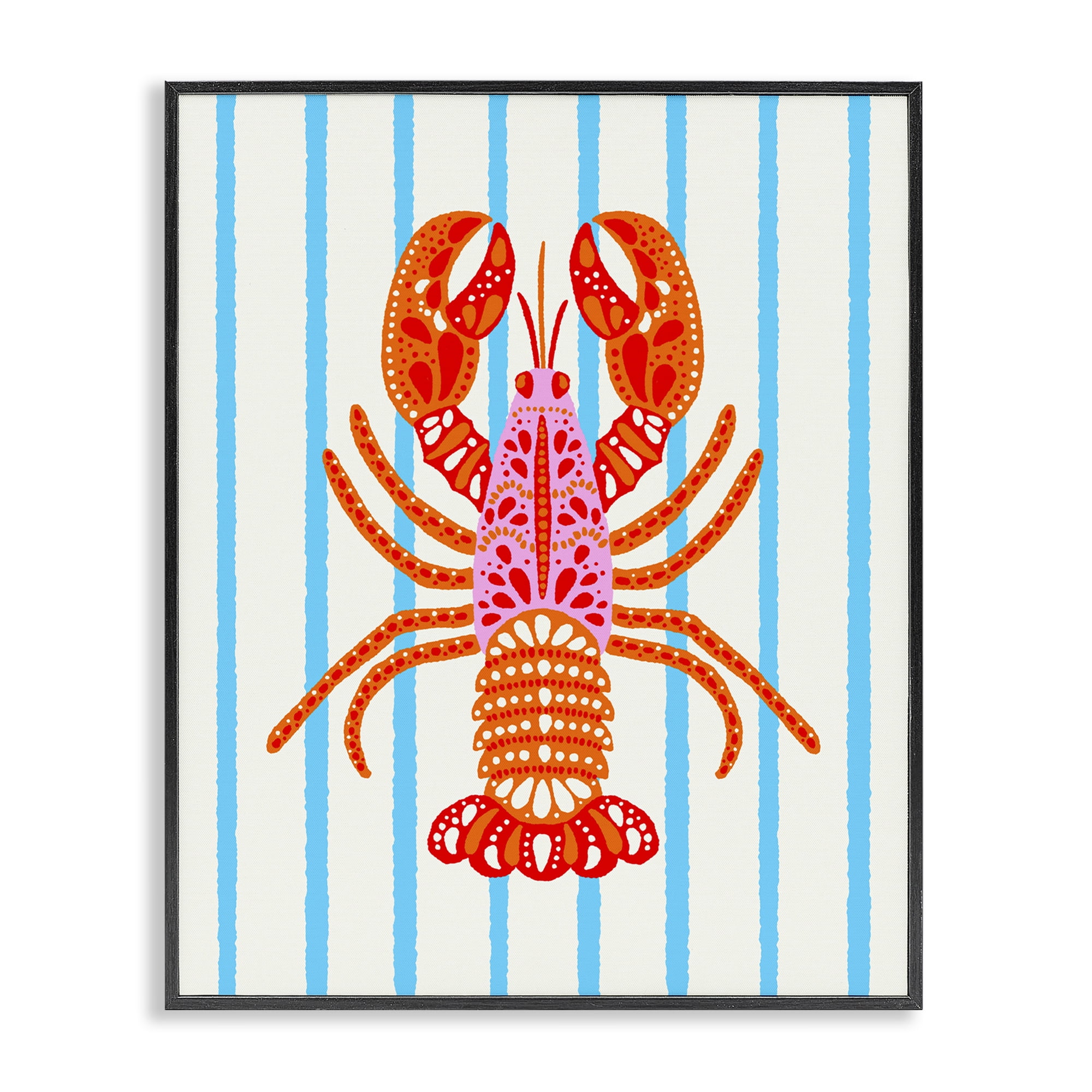 Stupell Industries Bright Boho Lobster on Stripes Black Framed Giclee Art, design by Indira Prieto | IndySign