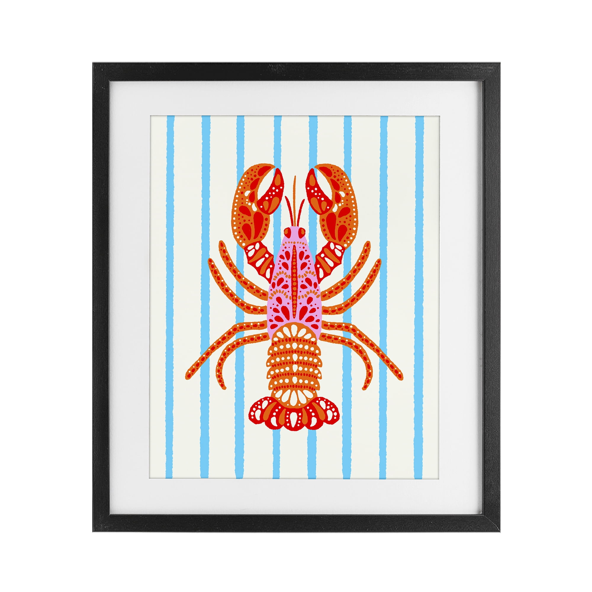 Stupell Industries Bright Boho Lobster on Stripes Black Framed Print Under Glass, design by Indira Prieto | IndySign