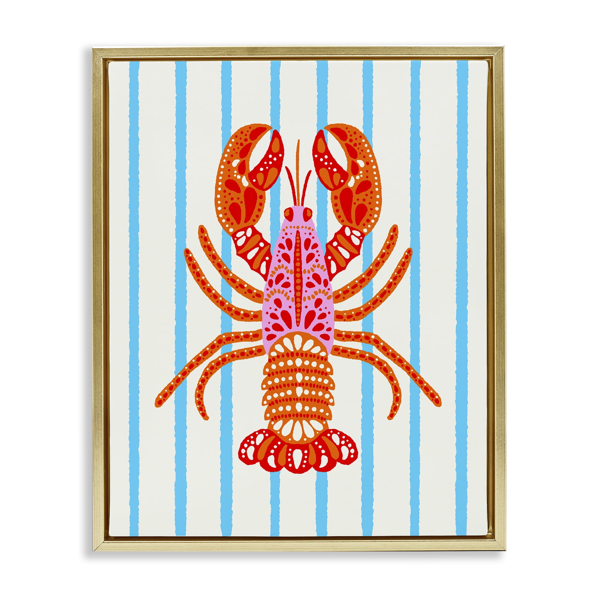 Stupell Industries Bright Boho Lobster on Stripes Gold Framed Floater Canvas Wall Art, design by Indira Prieto | IndySign