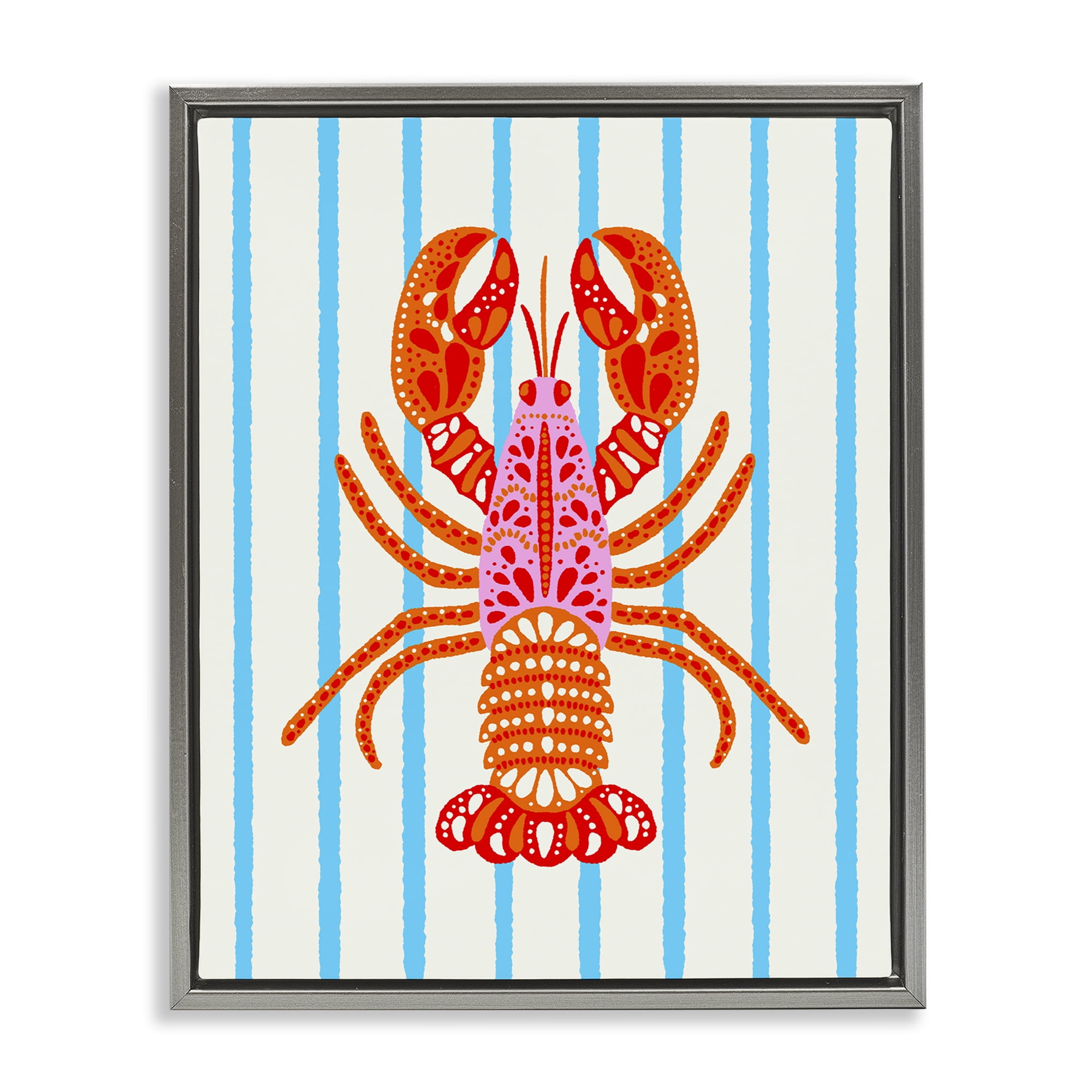 Stupell Industries Bright Boho Lobster on Stripes Gray Framed Floater Canvas Wall Art, design by Indira Prieto | IndySign