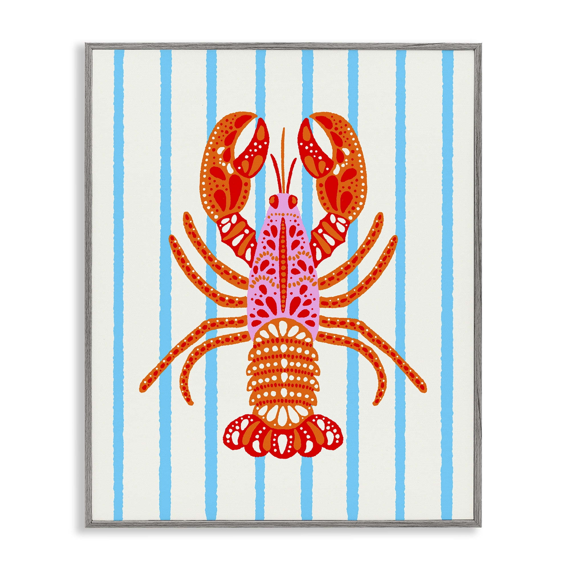 Stupell Industries Bright Boho Lobster on Stripes Gray Framed Giclee Art, design by Indira Prieto | IndySign