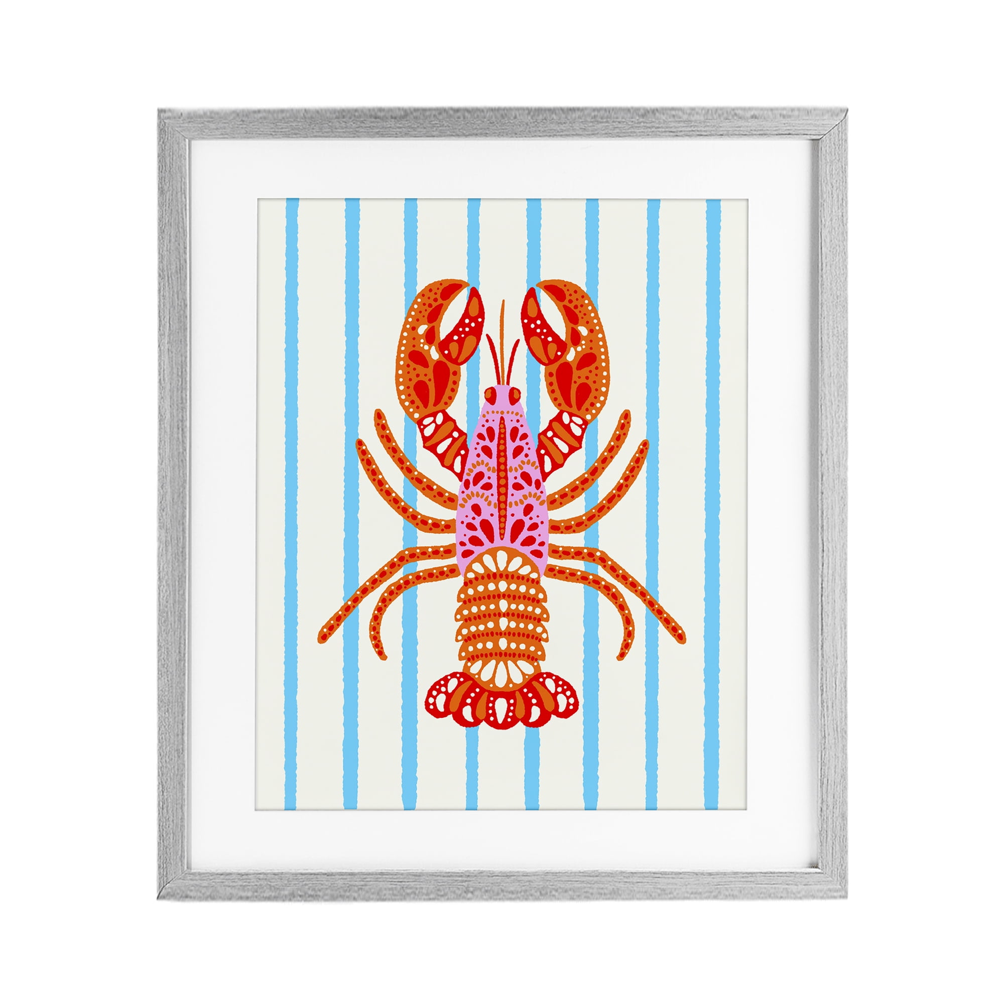 Stupell Industries Bright Boho Lobster on Stripes Gray Framed Print Under Glass, design by Indira Prieto | IndySign