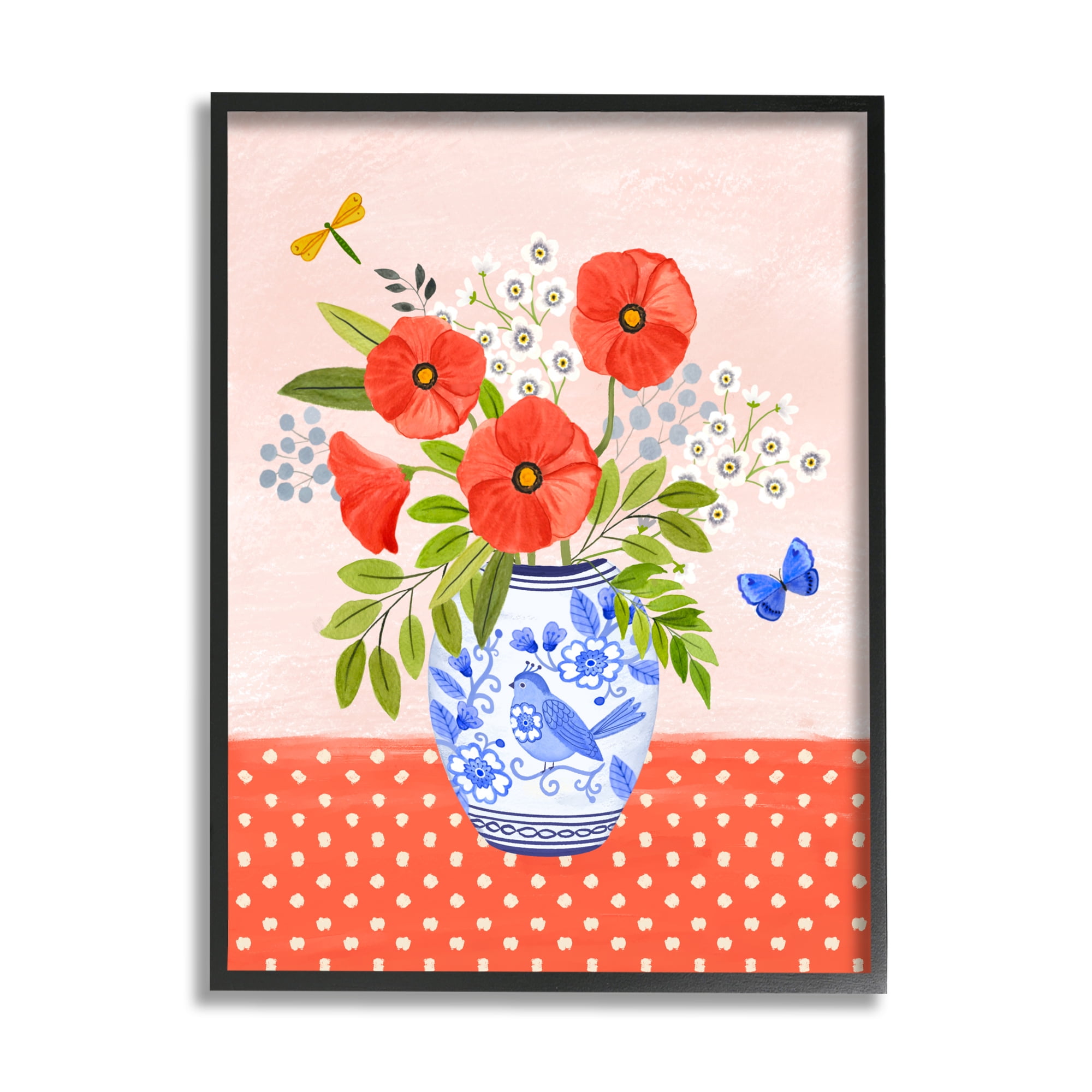 Stupell Industries Bright Bouquet on Polka Dots Botanical & Floral Painting Black Framed Art Print Wall Art, 24 x 30