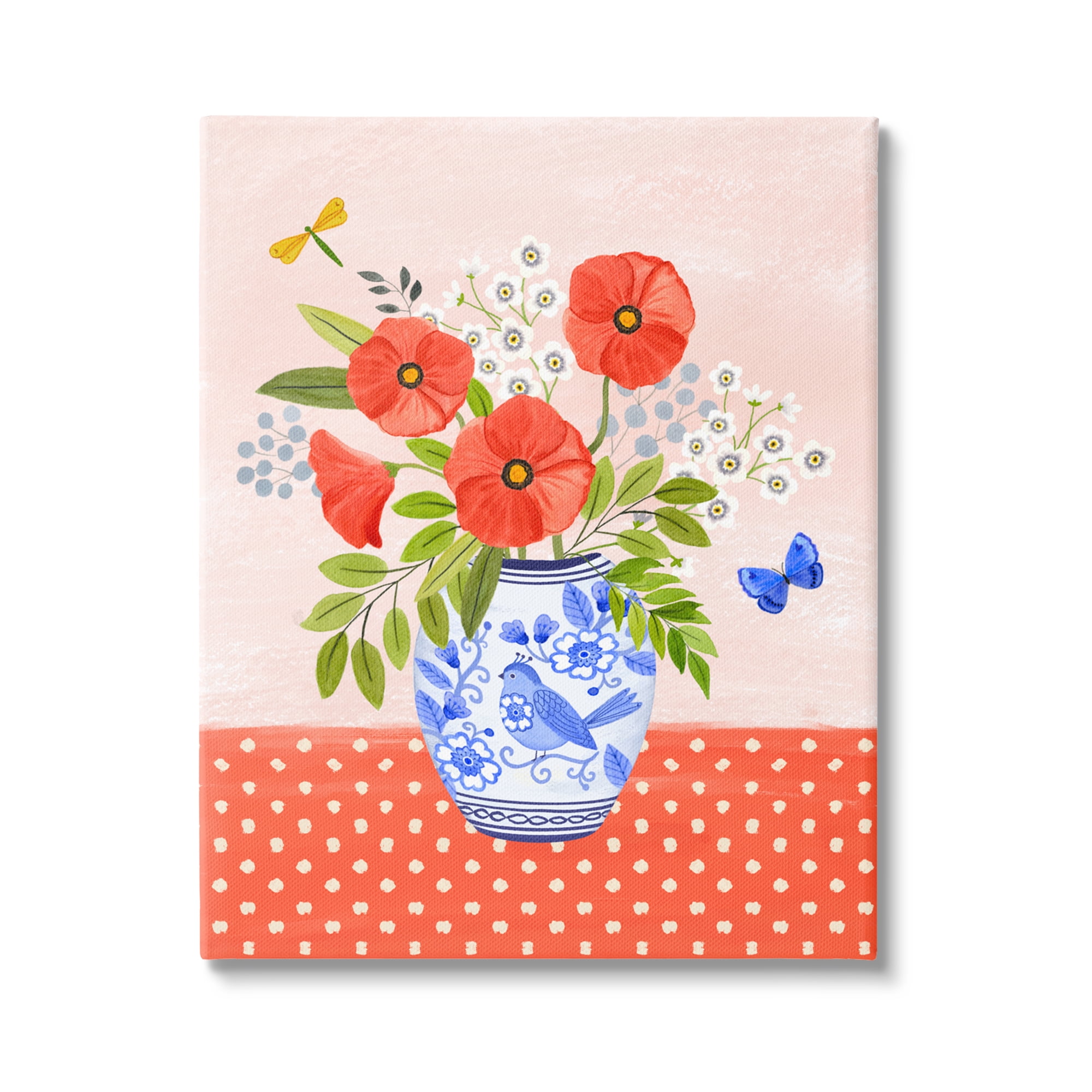 Stupell Industries Bright Bouquet on Polka Dots Botanical & Floral Painting Gallery Wrapped Canvas Art Print Wall Art, 16 x 20