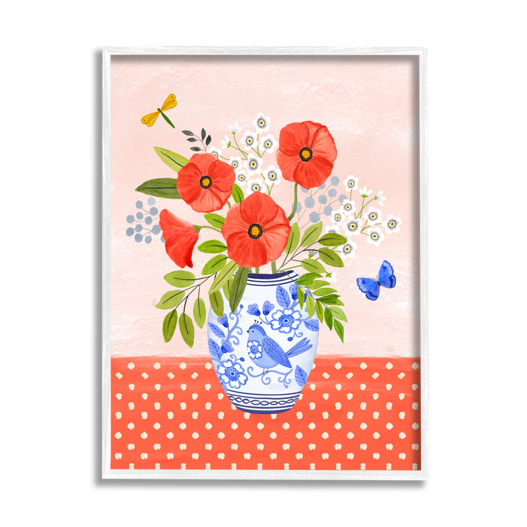 Stupell Industries Bright Bouquet on Polka Dots Botanical & Floral Painting White Framed Art Print Wall Art, 24 x 30