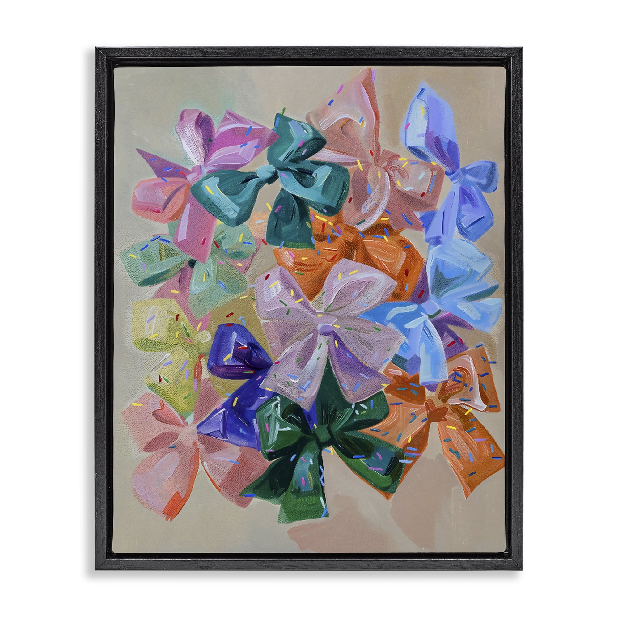 Stupell Industries Bright Bows Cluster with Sprinkles Black Framed Floater Canvas Wall Art, design by The Prints Vibe