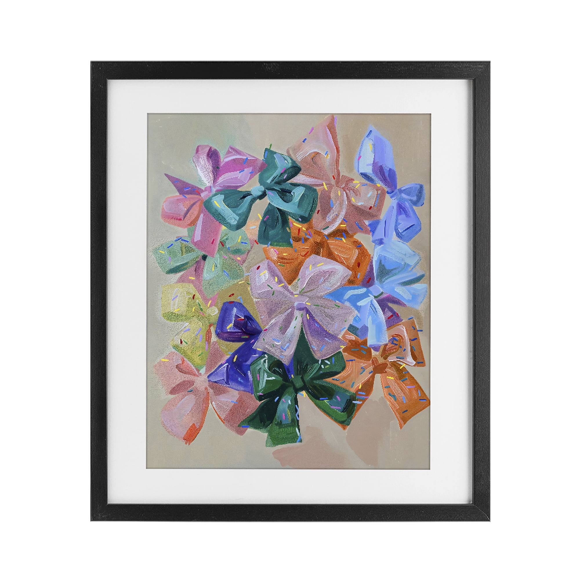 Stupell Industries Bright Bows Cluster with Sprinkles Black Framed Print Under Glass, design by The Prints Vibe
