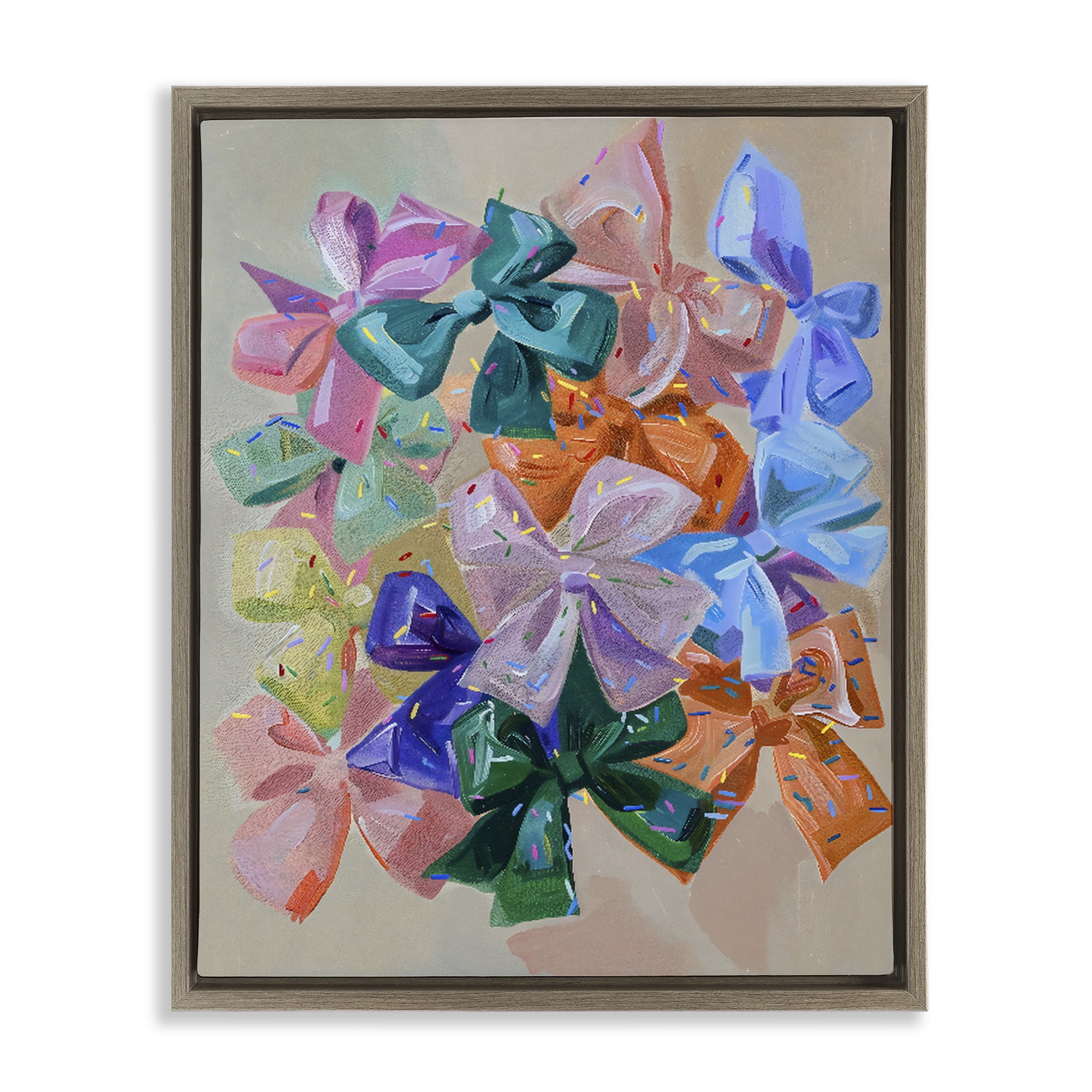 Stupell Industries Bright Bows Cluster with Sprinkles Brown Framed Floater Canvas Wall Art, design by The Prints Vibe