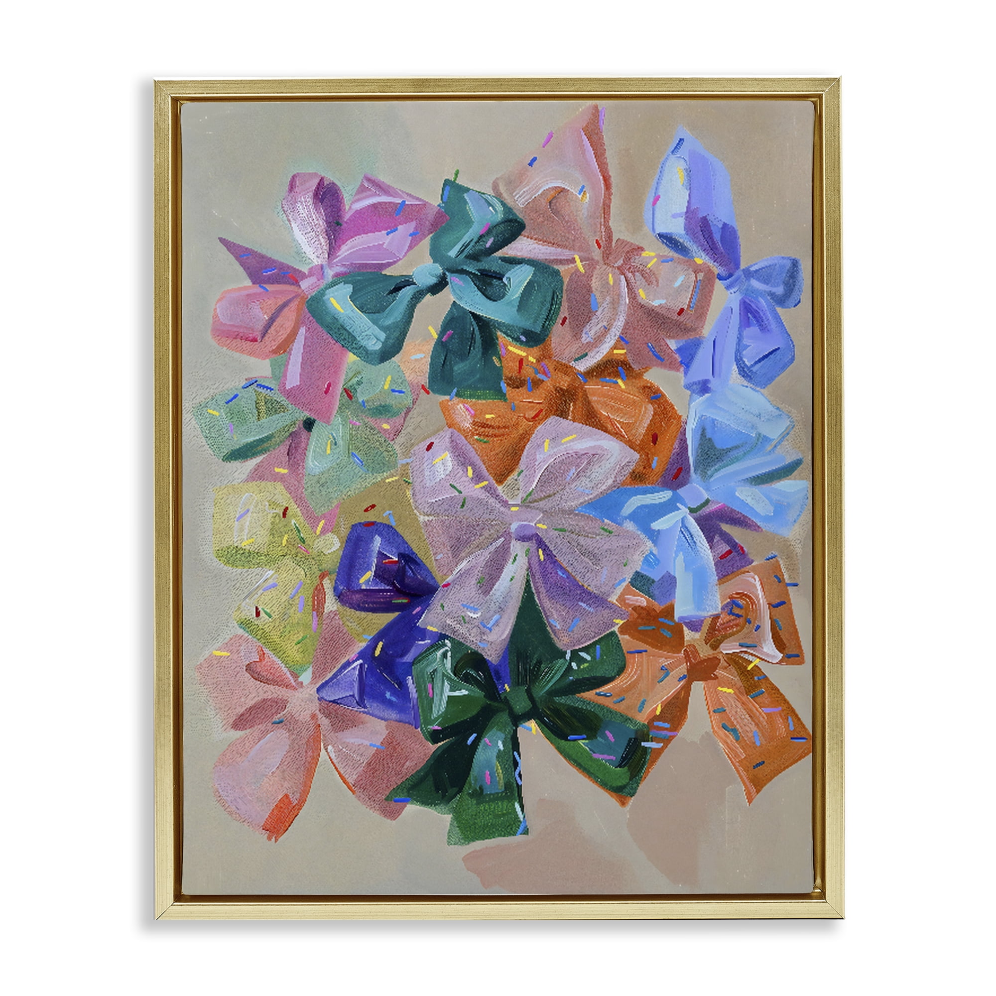 Stupell Industries Bright Bows Cluster with Sprinkles Gold Framed Floater Canvas Wall Art, design by The Prints Vibe