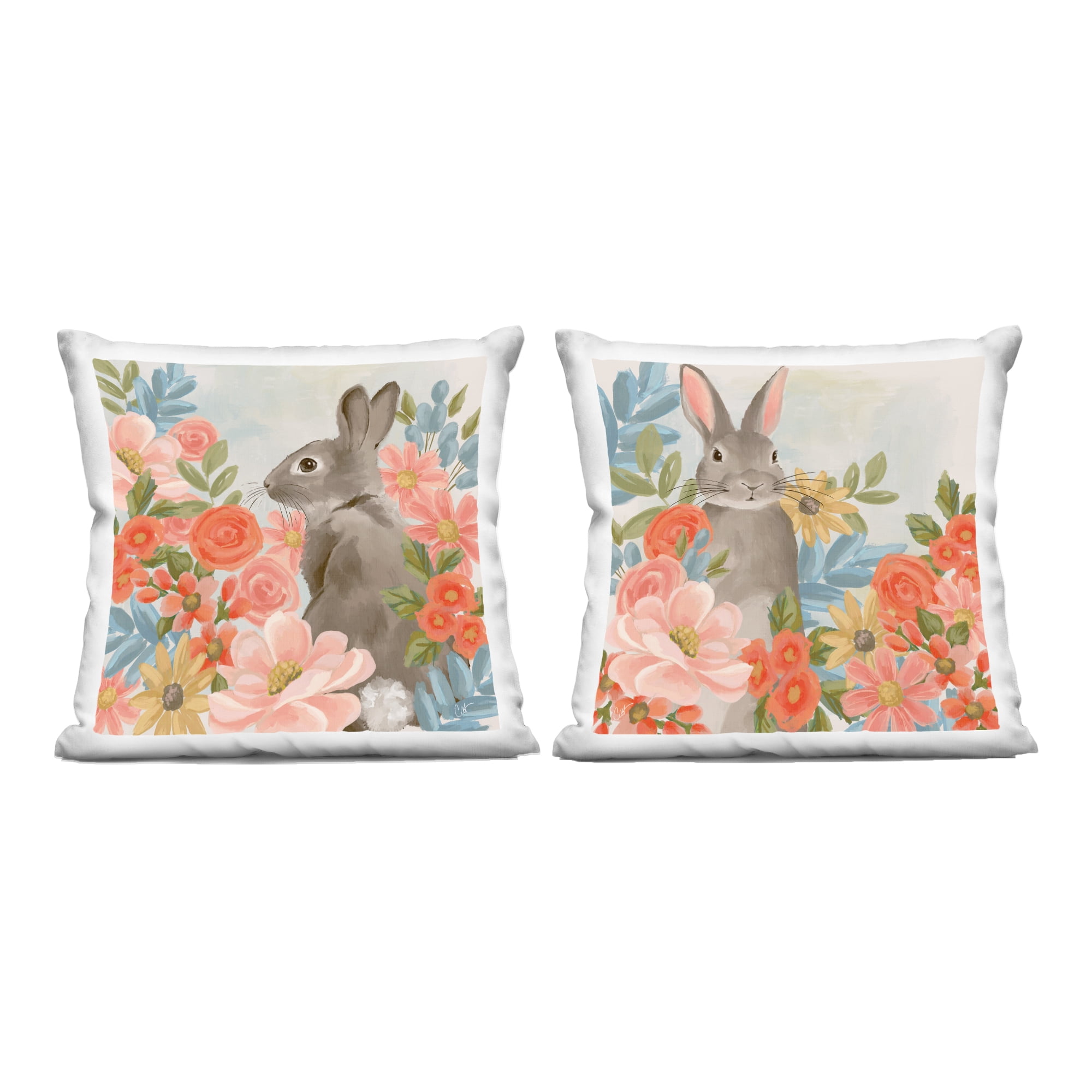 Stupell Industries Bright Bunny Blooms 2 Piece Decorative Printed Throw Pillow Set, design by Cat Thurman Designs