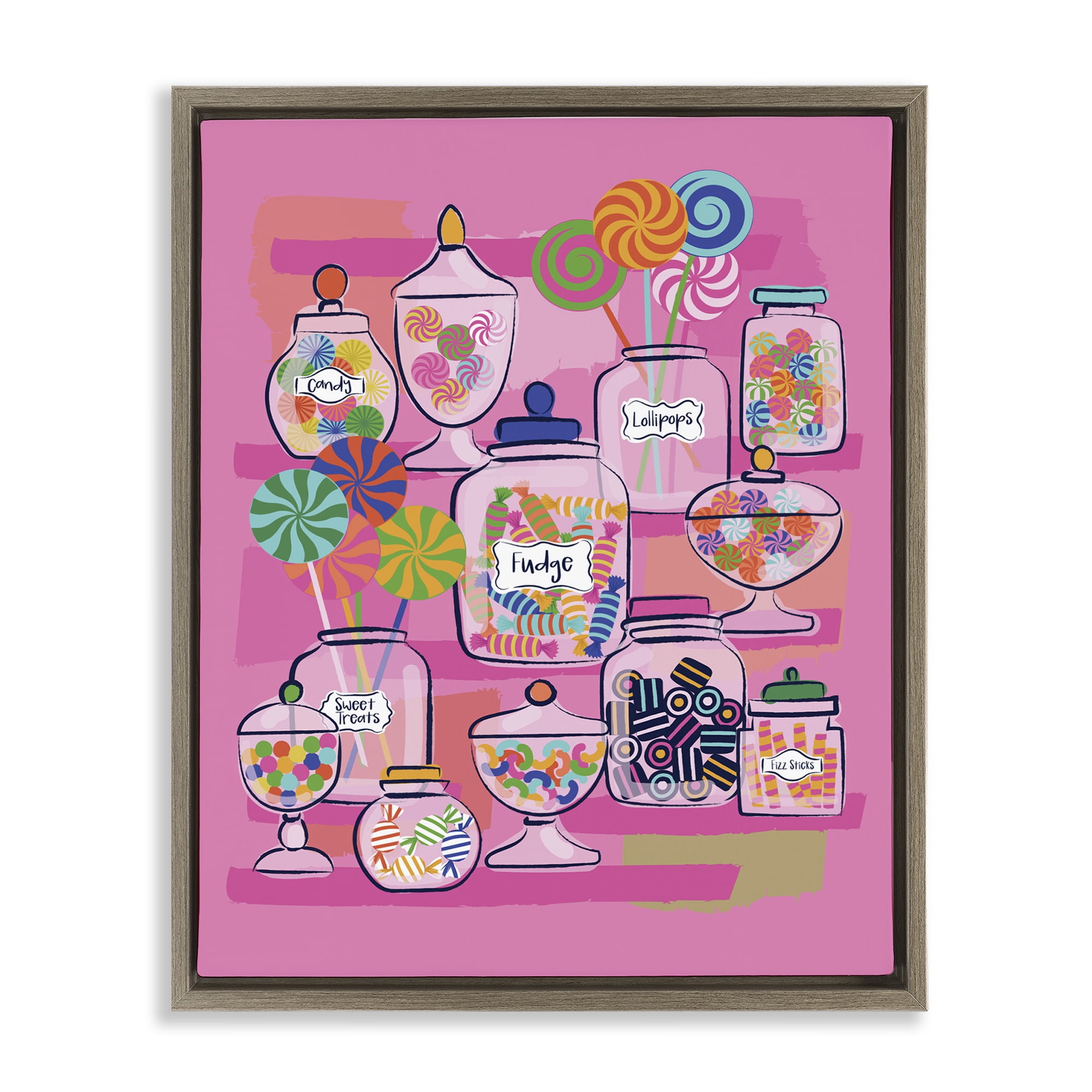 Stupell Industries Bright Candy Jars Food & Beverage Painting Brown Floater Framed Canvas Art Print Wall Art, 17 x 21